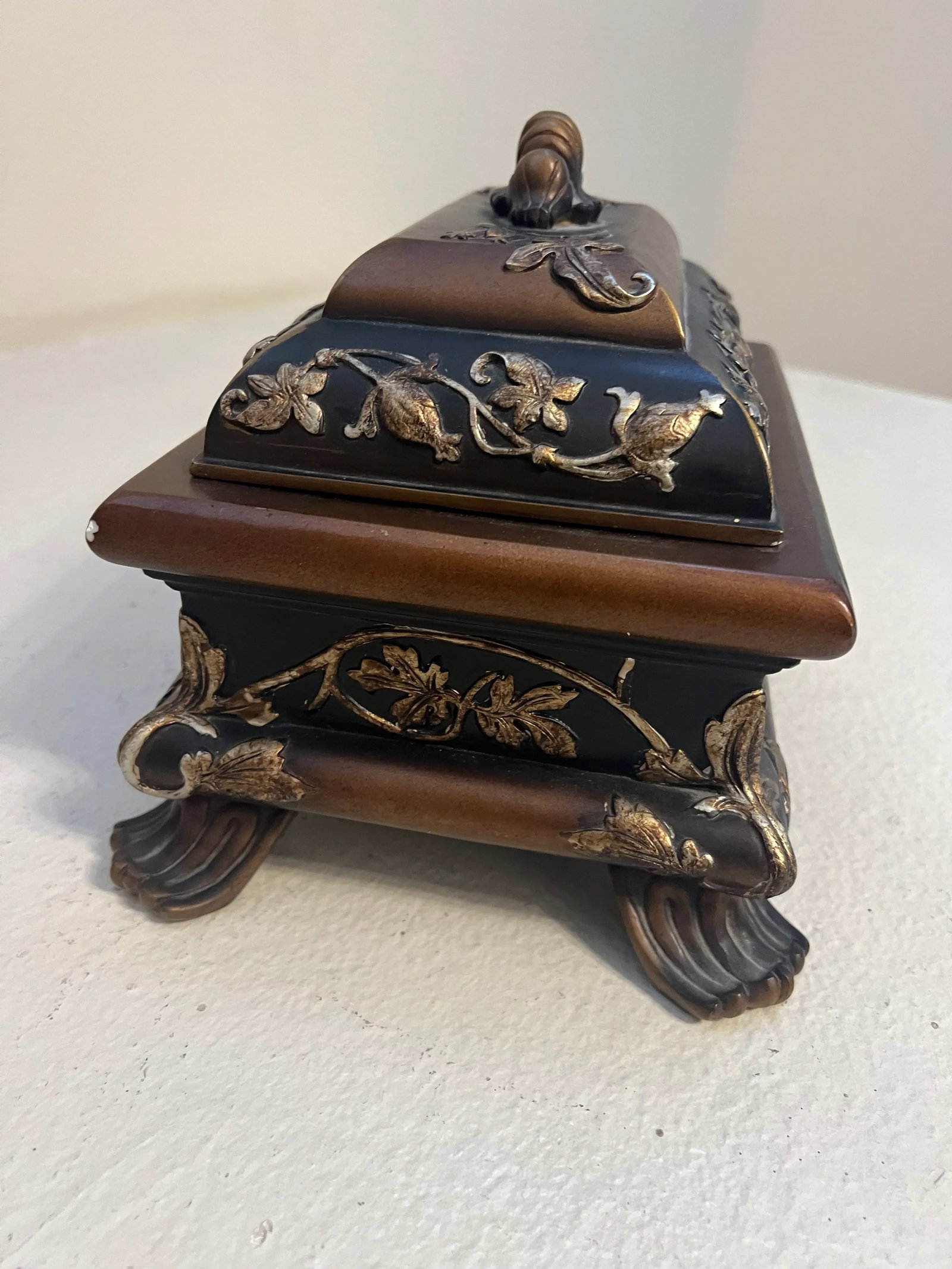 Vintage Mid 20th Century Tea Caddy Keepsake Trinket Jewelry Box / Safe Plaster - 4