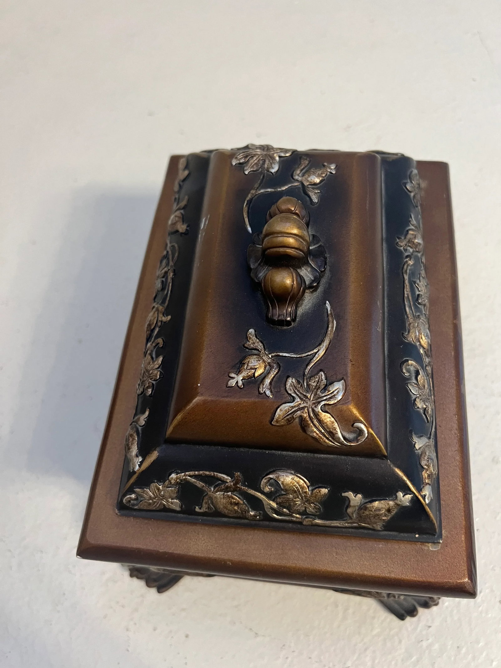 Vintage Mid 20th Century Tea Caddy Keepsake Trinket Jewelry Box / Safe Plaster - 6