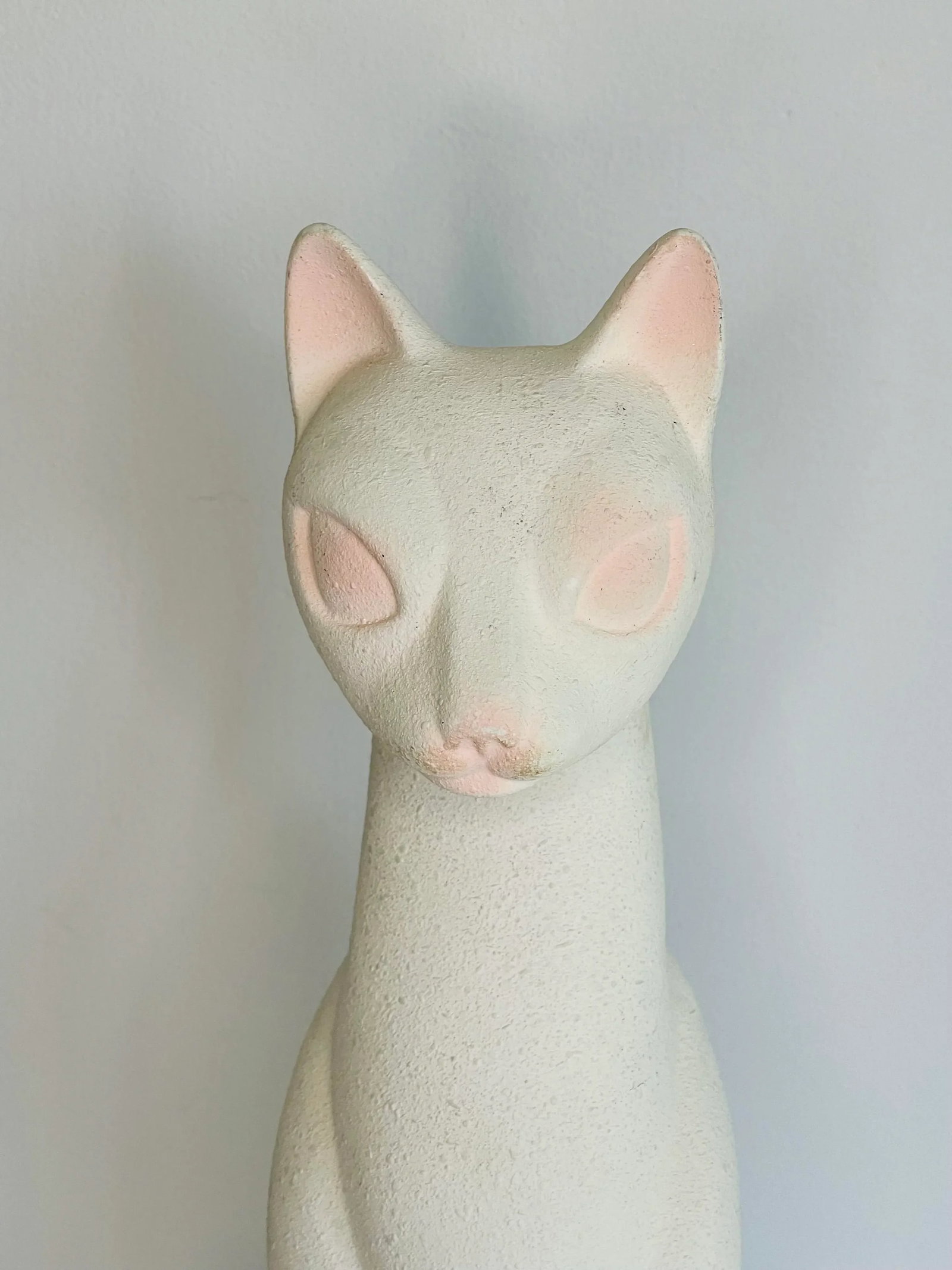 1960s Tall White Siamese Cat Figurine With Pink Accents - 2