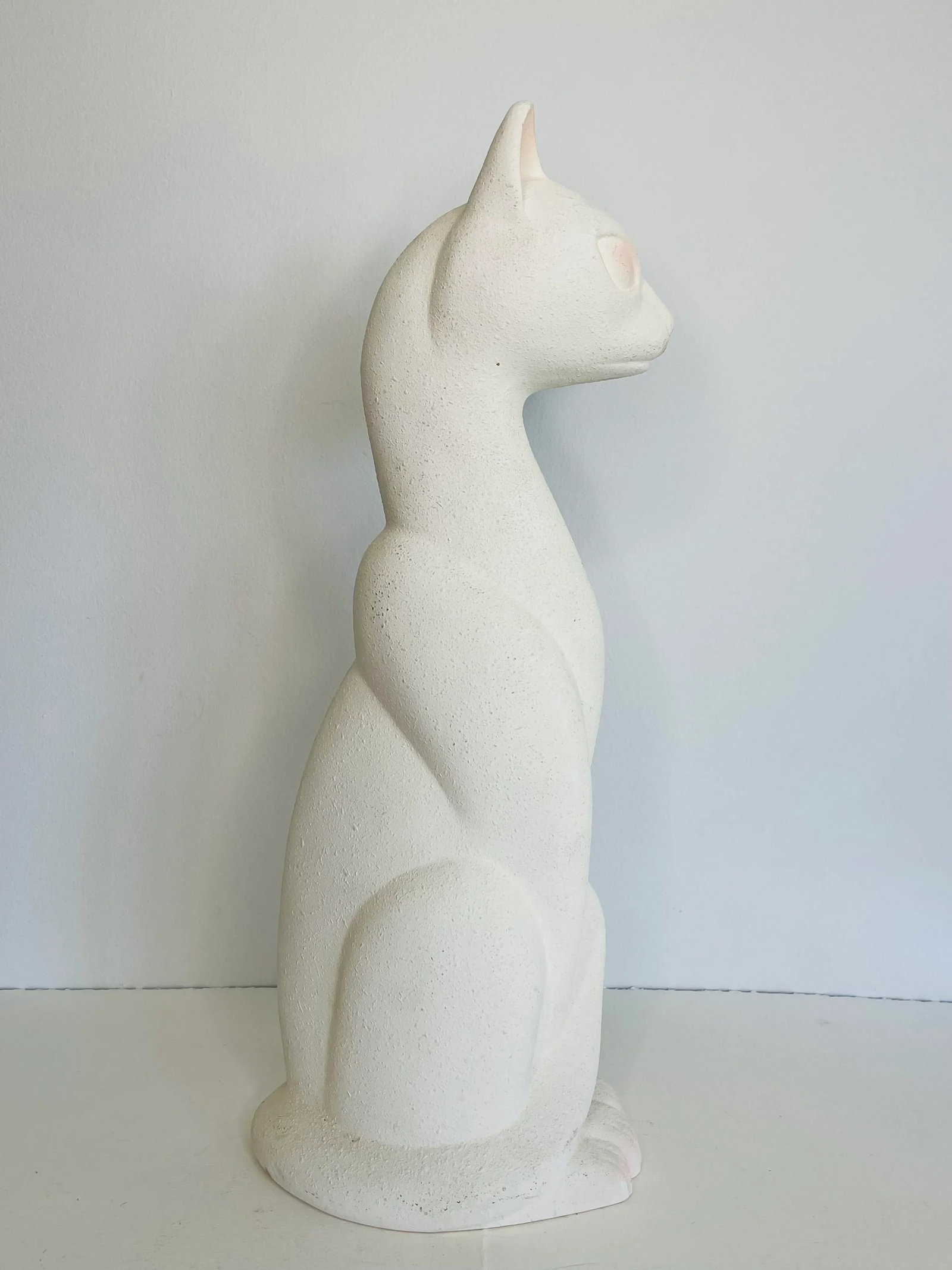1960s Tall White Siamese Cat Figurine With Pink Accents - 4