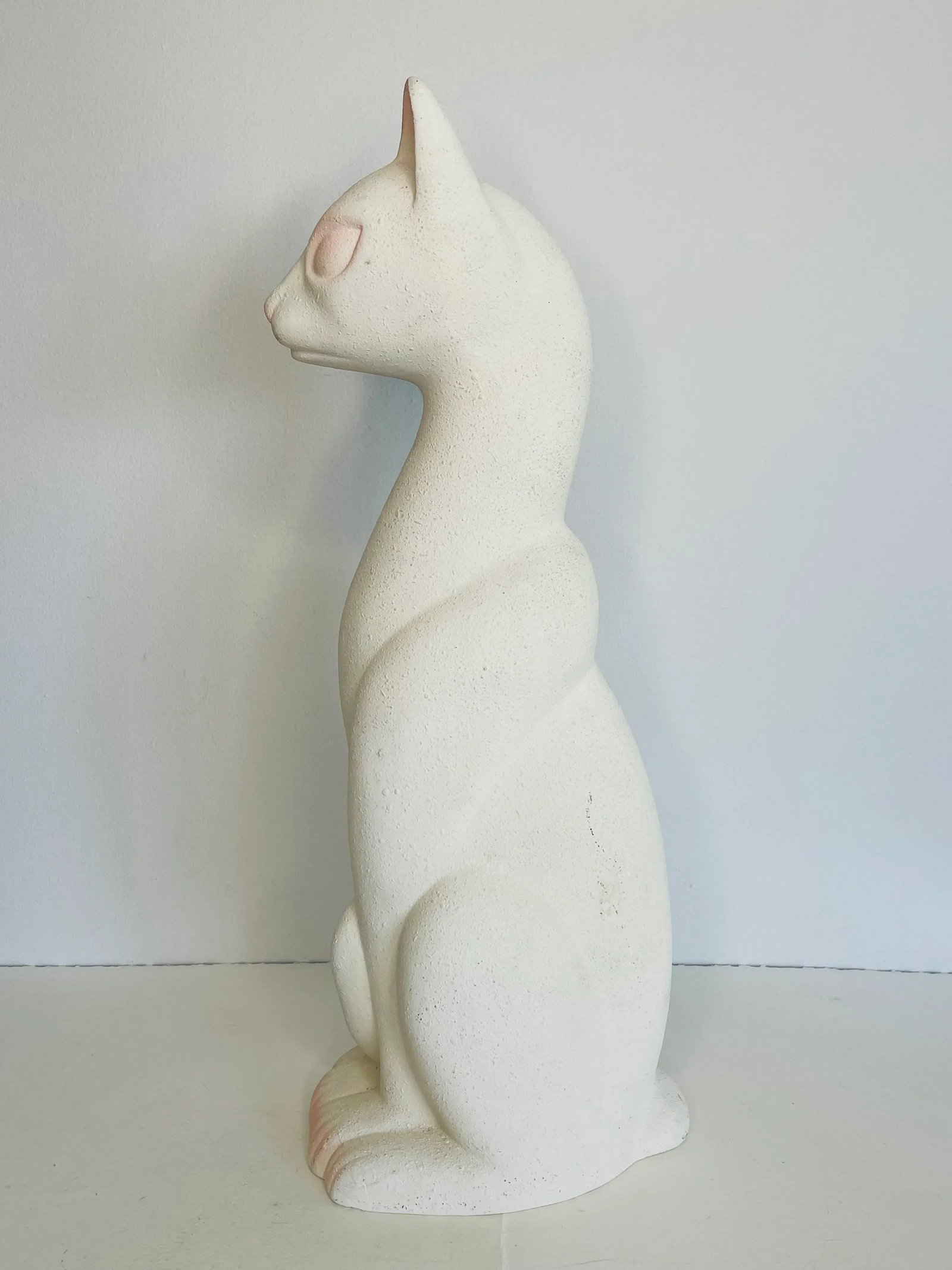 1960s Tall White Siamese Cat Figurine With Pink Accents - 5