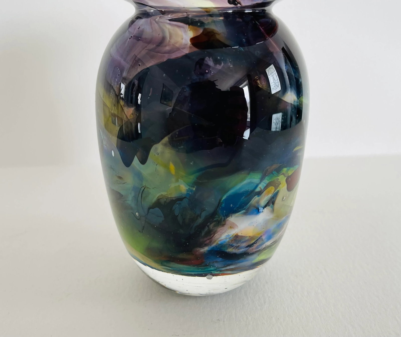 J. Schneider 2004 Studio Art Glass Hand Blown Swirl Vase Signed - 5