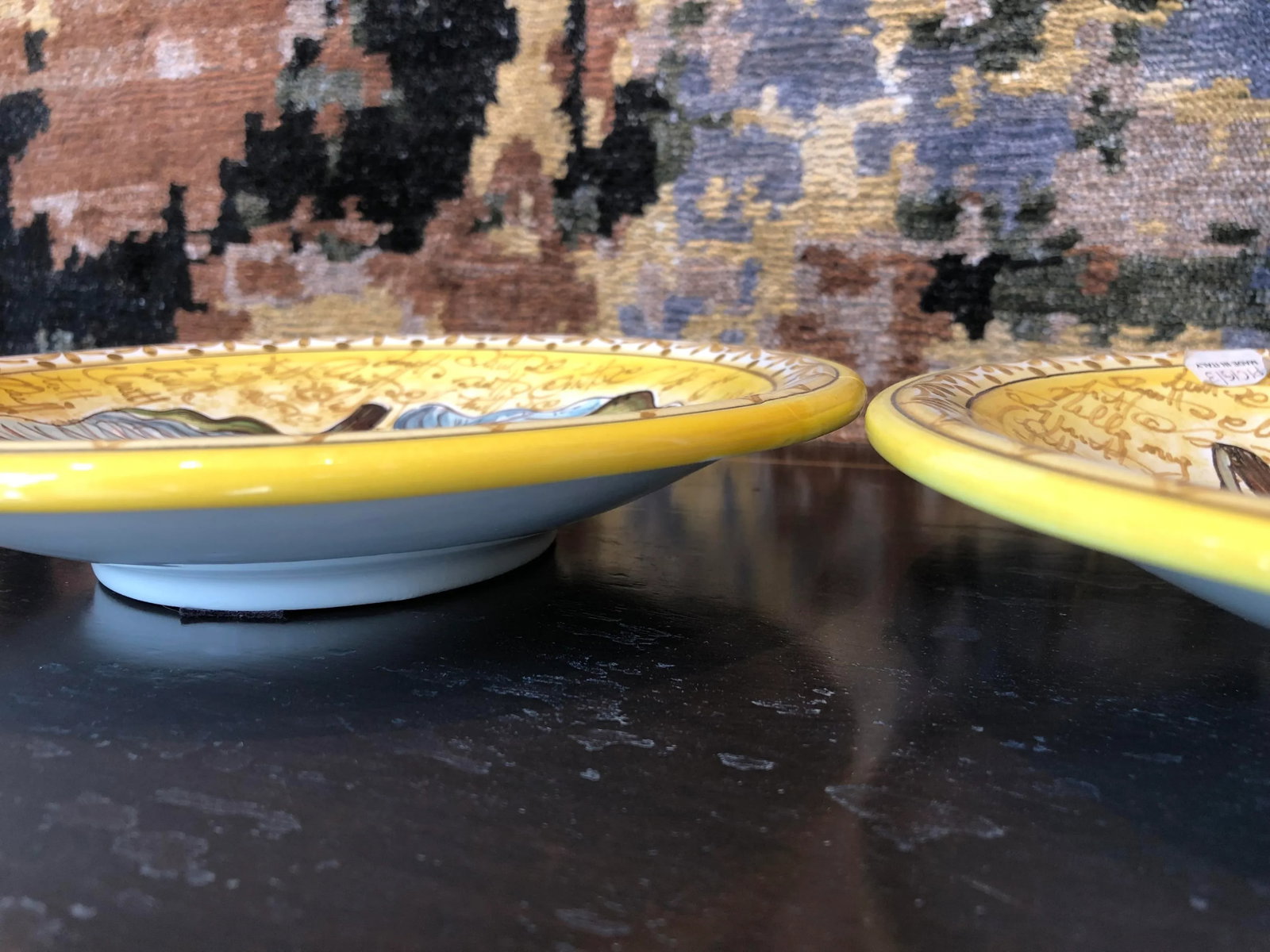 1990s Italian Hand Painted Round Ceramic Pear Wall Plates - a Pair - 2