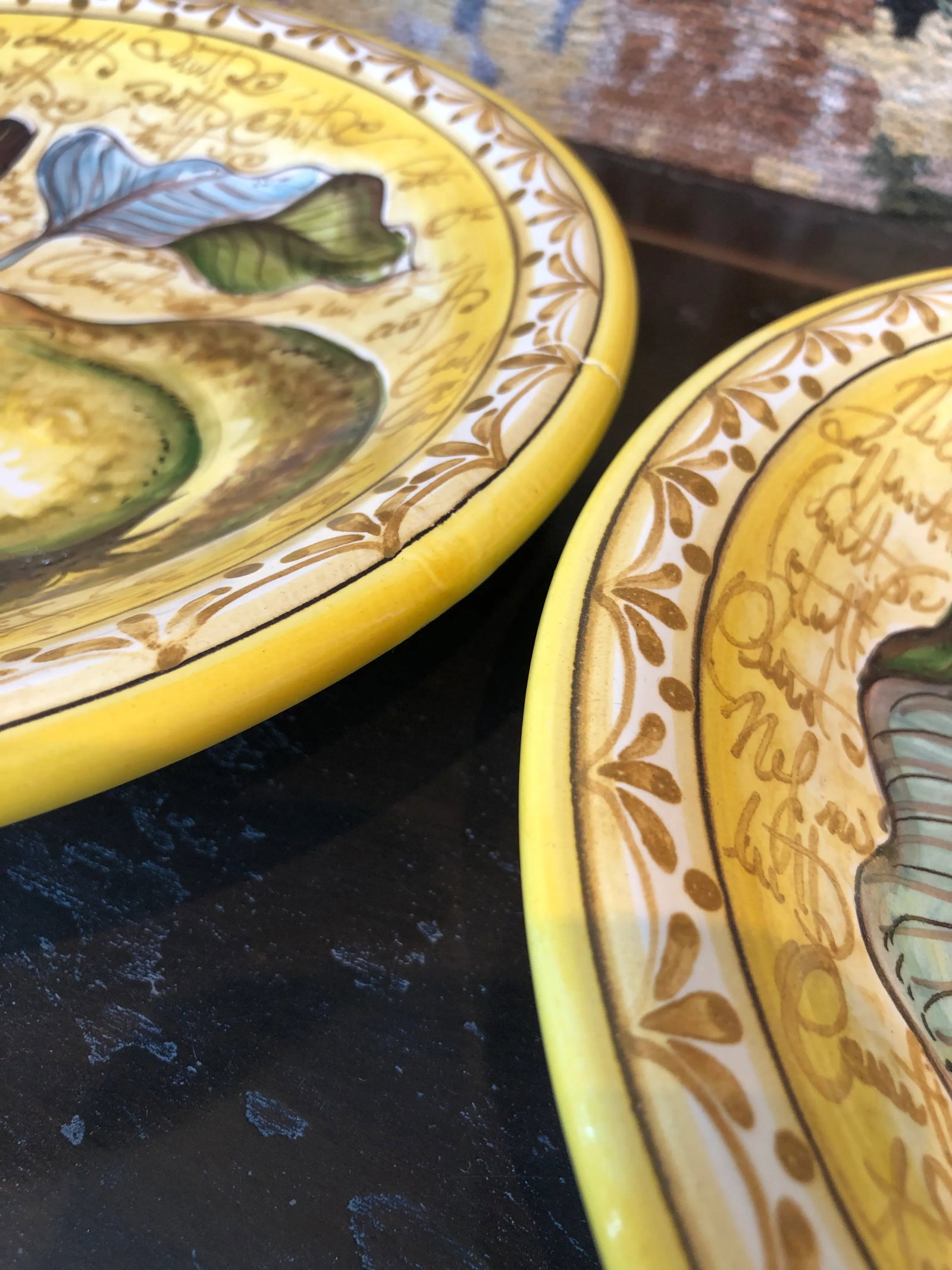 1990s Italian Hand Painted Round Ceramic Pear Wall Plates - a Pair - 4