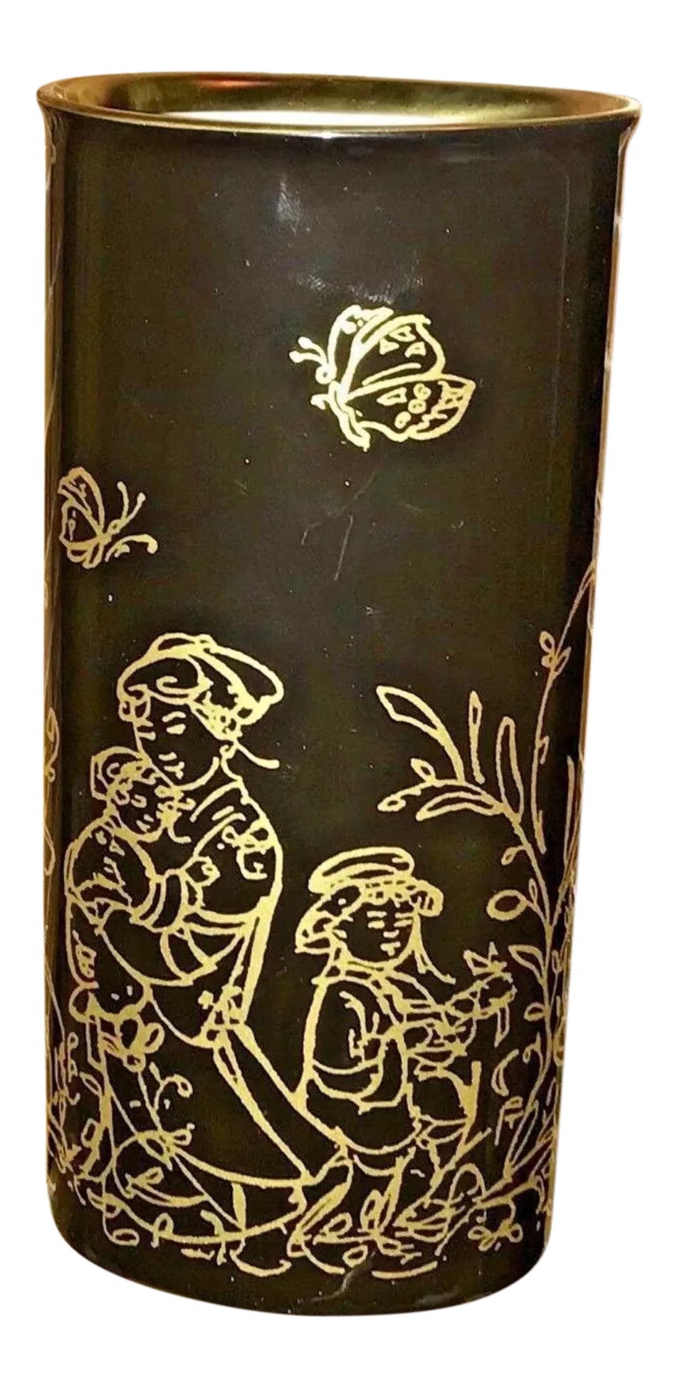 Edna Hibel Rosenthal "Festival Annual" Golden Vase: New Edna Hibel Vase The Golden Vase Rosenthal Group Germany #30 of 500 "Festival Annual" by Edna Hibel Black and Gold 6"'tall Opening 2 3/4" by 2" Base 2" by 2 1/8" Two gold scenes painted on dark