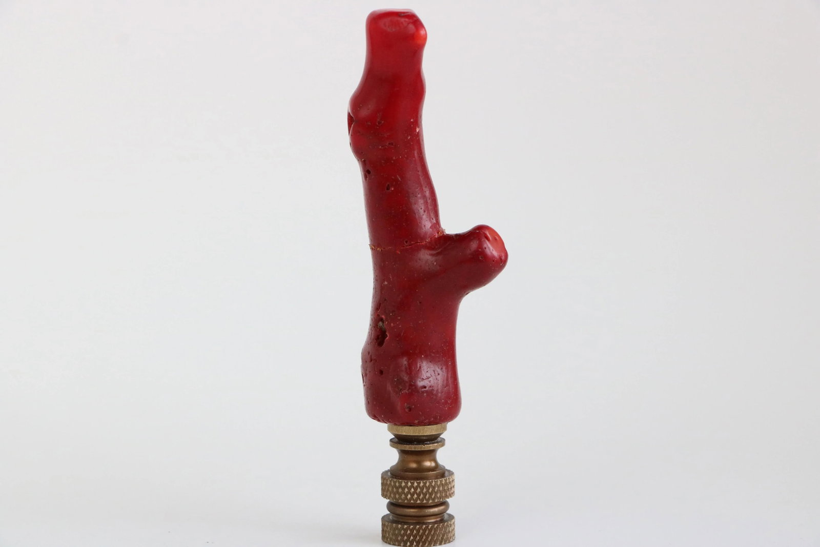 Red Coral Lamp Finial on Bronze Hardware - 2