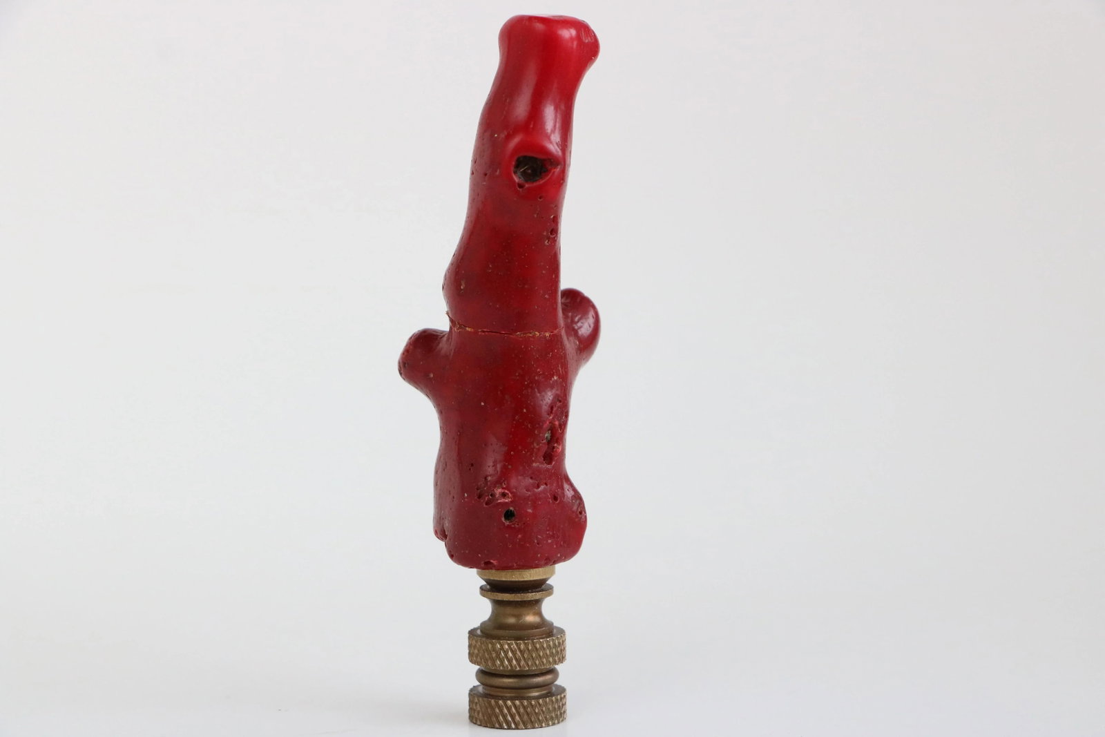 Red Coral Lamp Finial on Bronze Hardware - 3