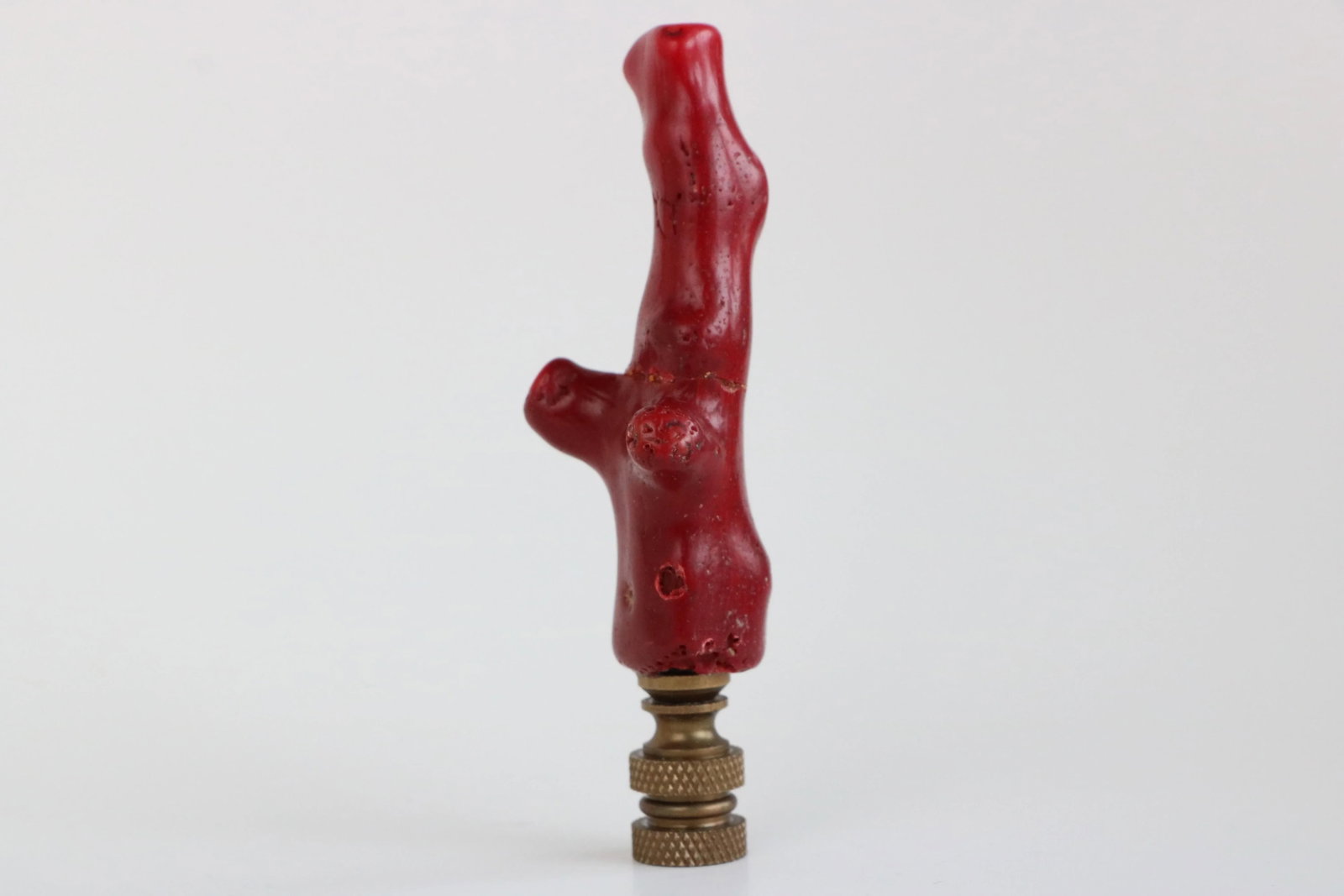 Red Coral Lamp Finial on Bronze Hardware - 4