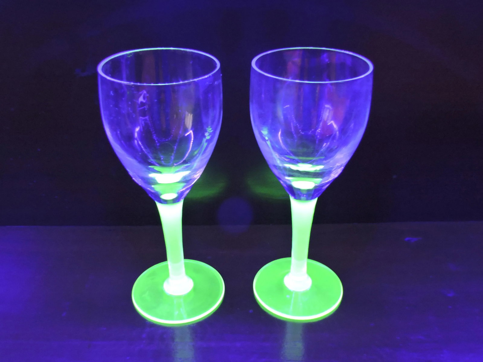 Circa 1920 Weston Glass Hand BLown Vaseline Glass Stem Liqour Cocktail Glasses- a Pair - 2