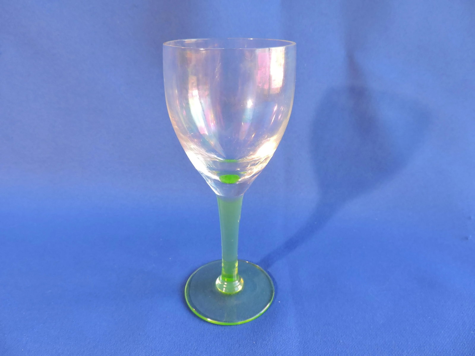 Circa 1920 Weston Glass Hand BLown Vaseline Glass Stem Liqour Cocktail Glasses- a Pair - 4