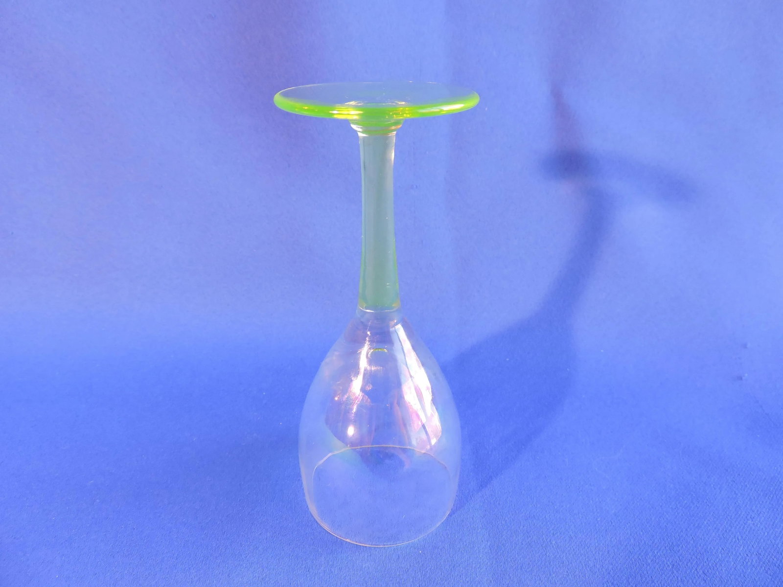 Circa 1920 Weston Glass Hand BLown Vaseline Glass Stem Liqour Cocktail Glasses- a Pair - 5