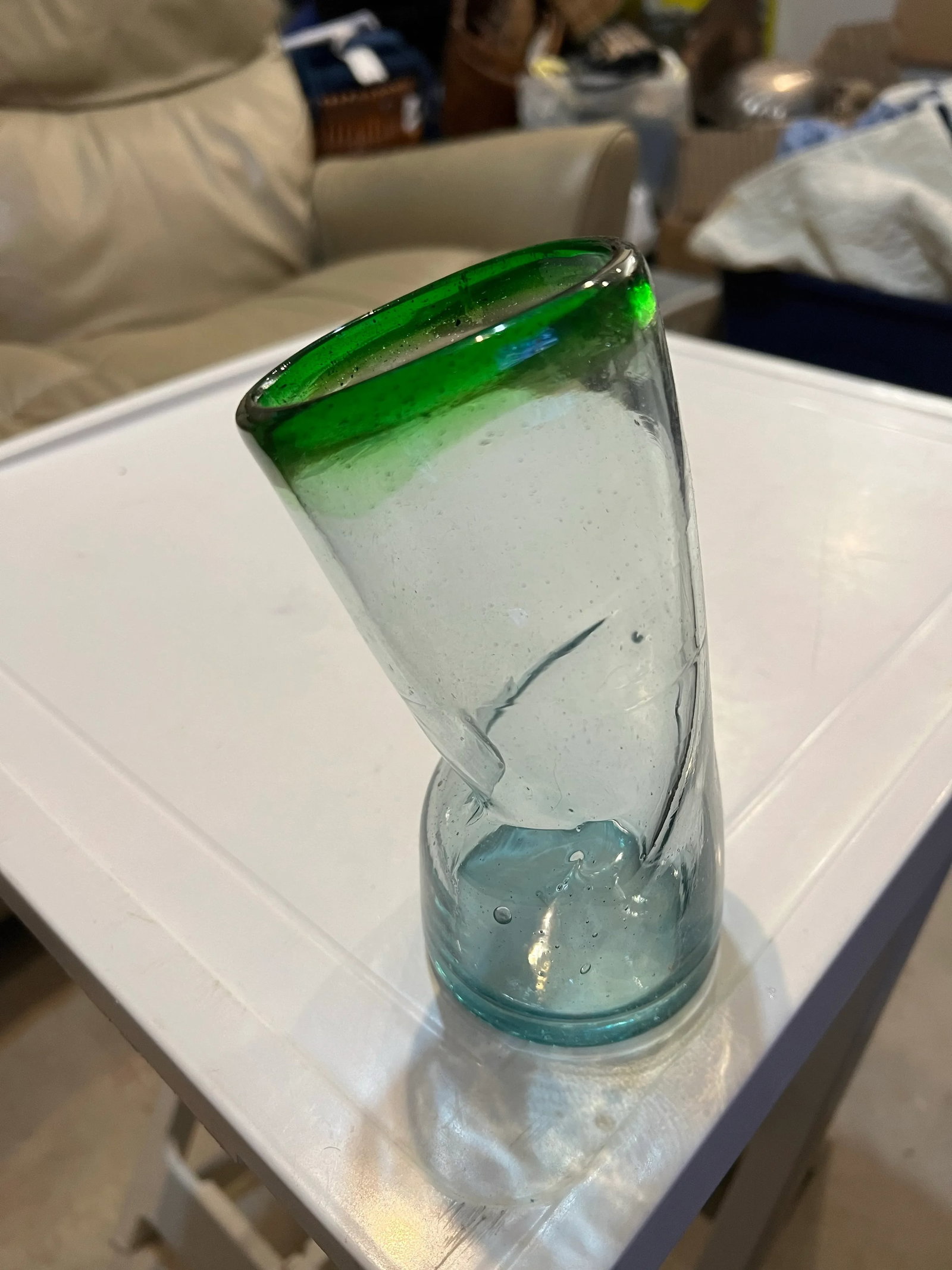 Vintage Handmade Bent Blown Glass Vase - 2