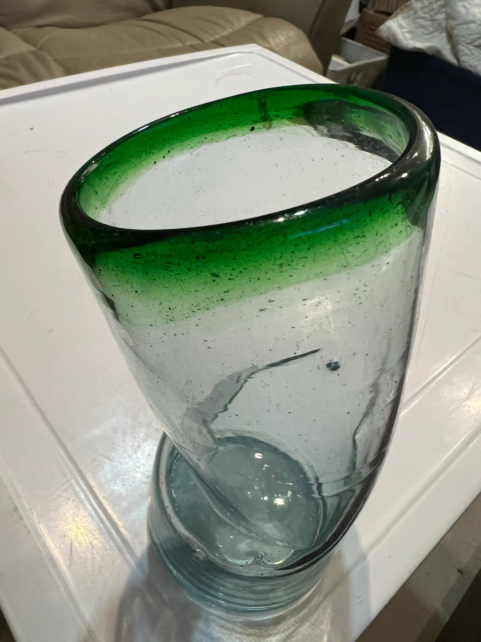 Vintage Handmade Bent Blown Glass Vase - 3