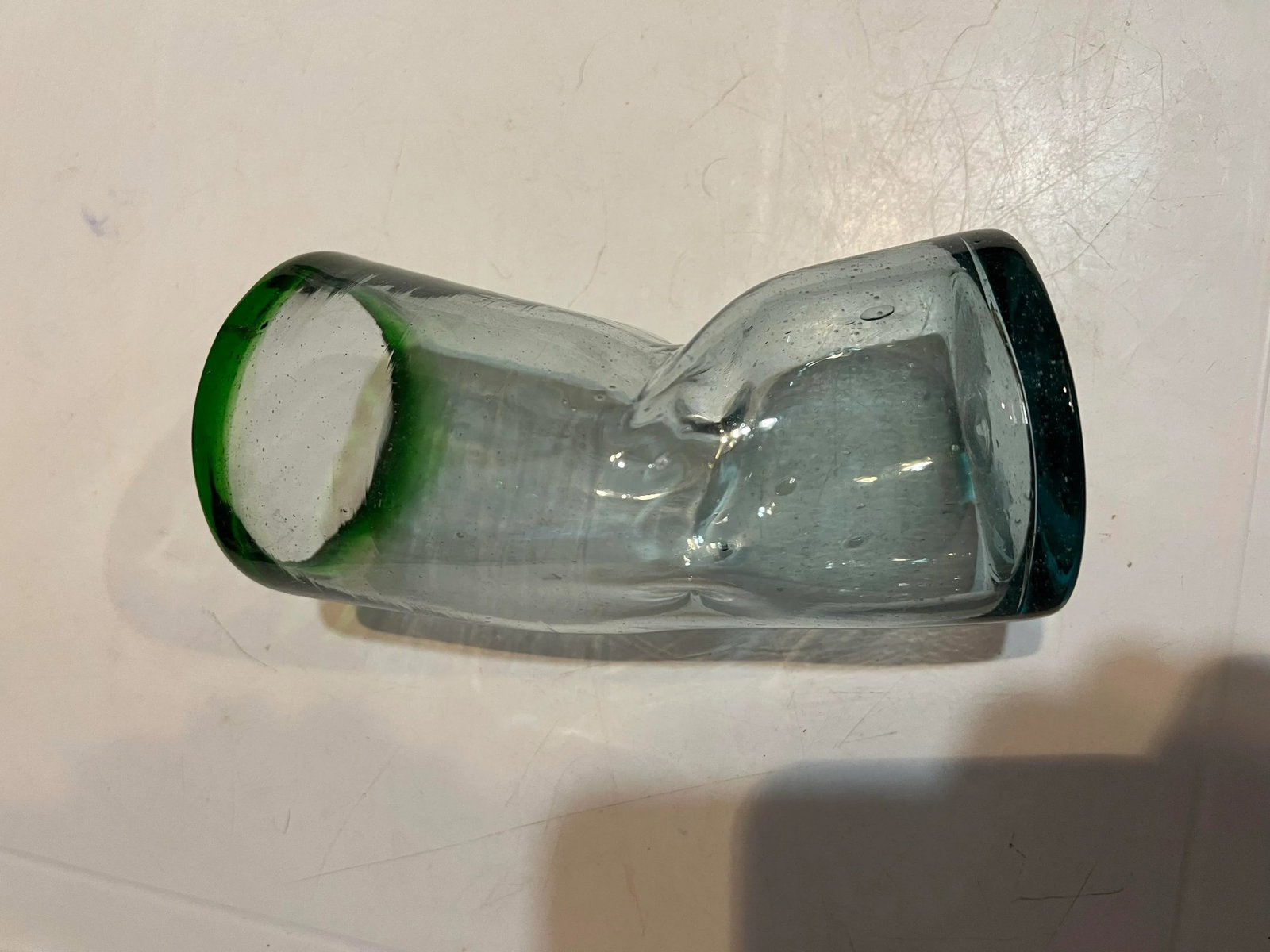 Vintage Handmade Bent Blown Glass Vase - 5