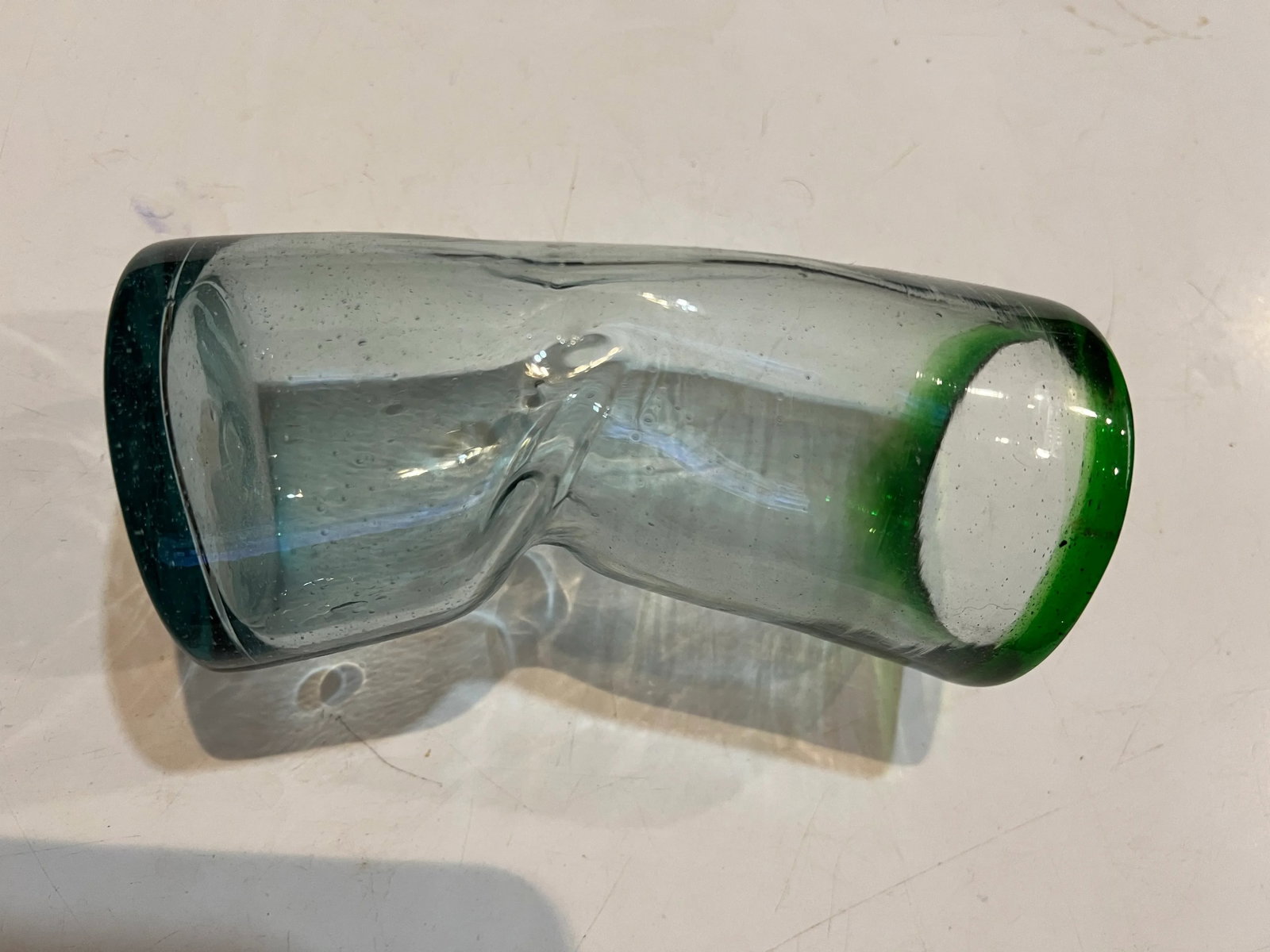 Vintage Handmade Bent Blown Glass Vase - 6