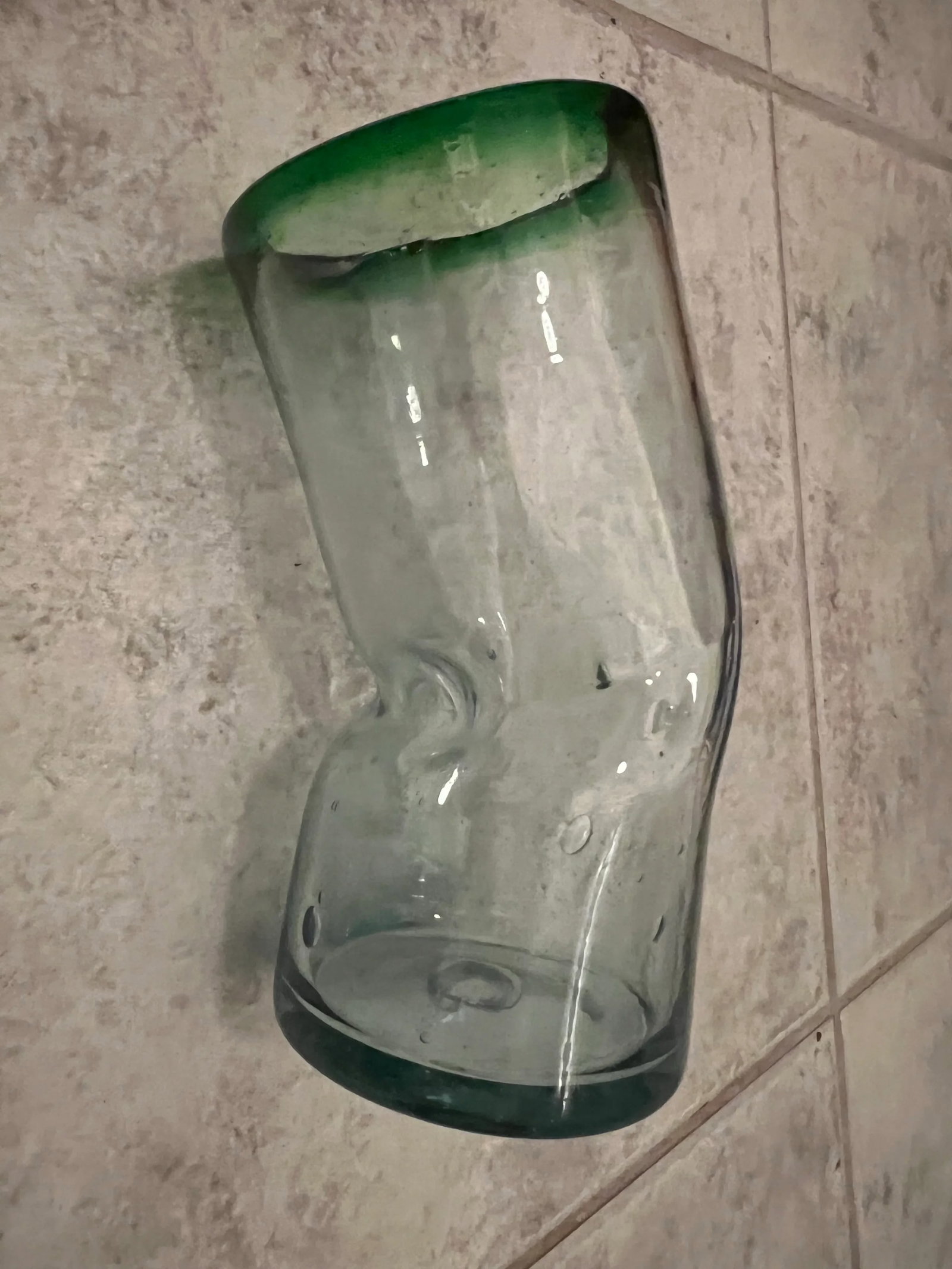 Vintage Handmade Bent Blown Glass Vase - 8