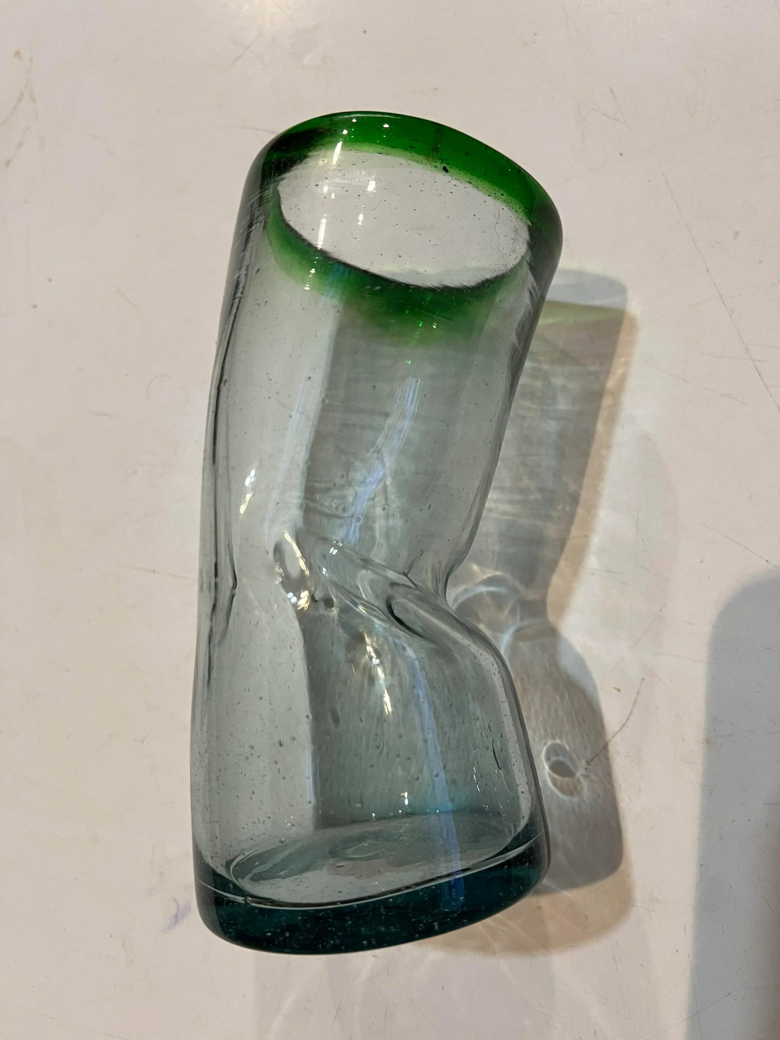 Vintage Handmade Bent Blown Glass Vase - 9