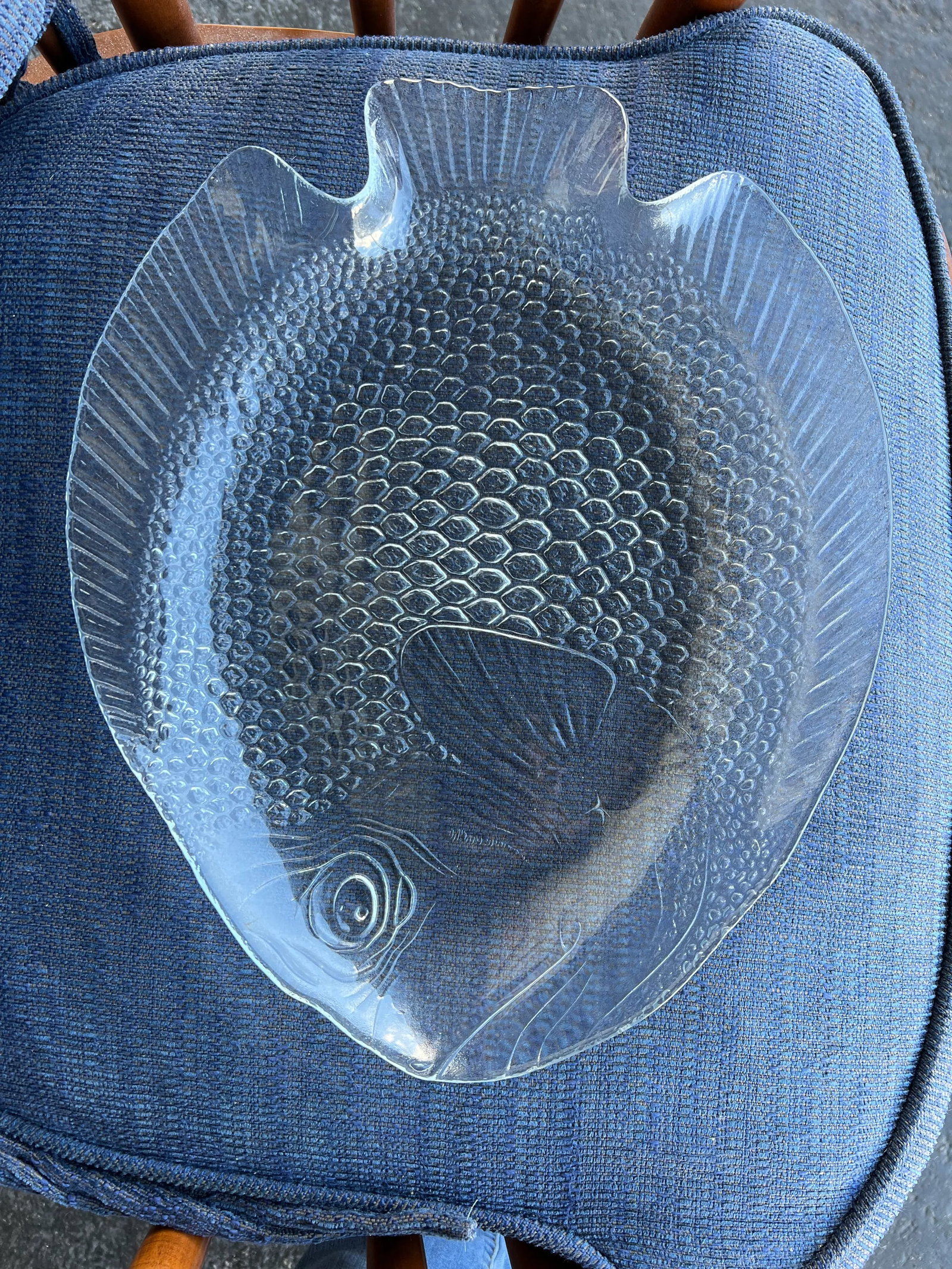 Mid Century Glass Embossed Fish Platter - 6