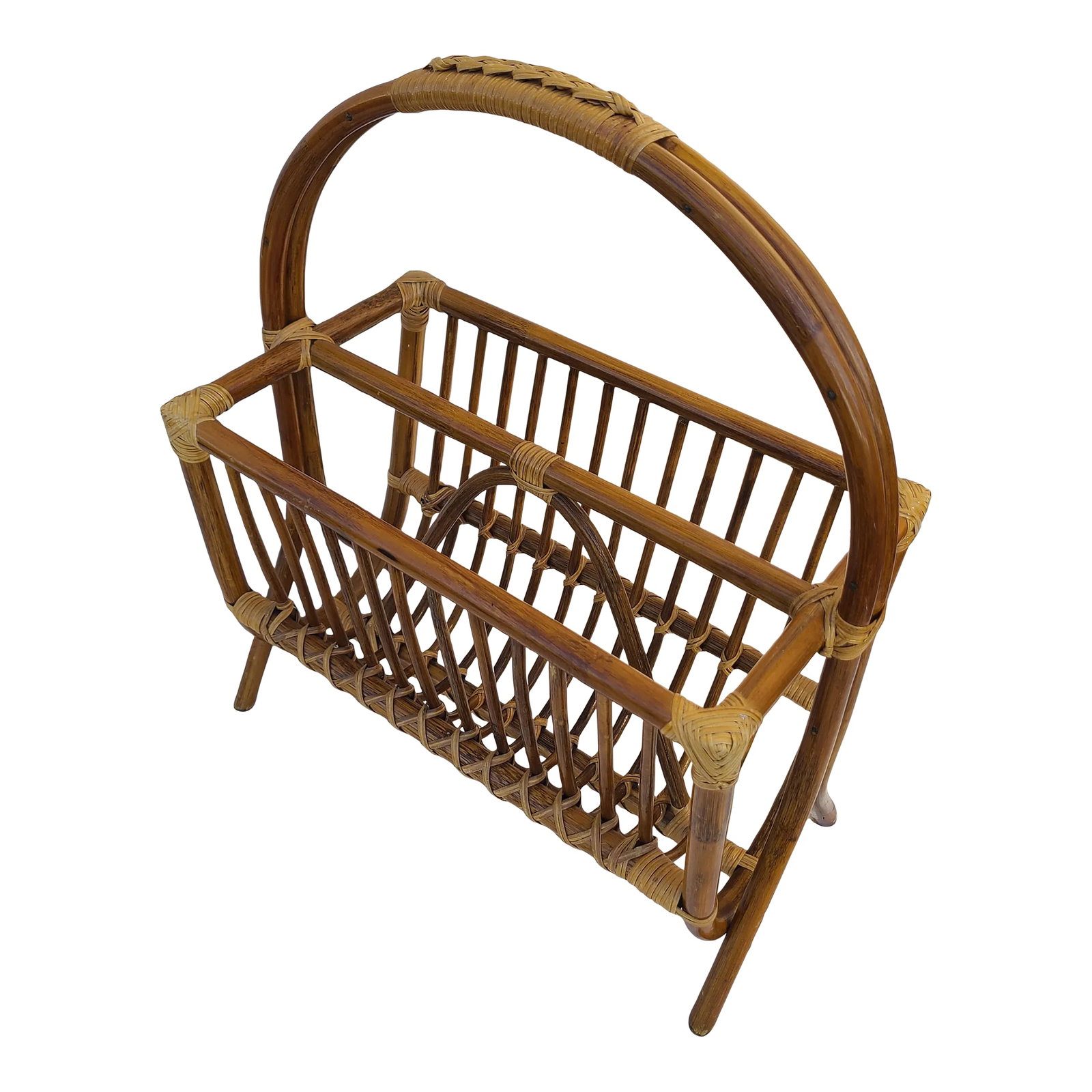 Vintage Bamboo Rattan Magazine Rack: This sturdy bamboo and rattan magazine rack is full of retro style and ready for a new life - place in your living room to use as a magazine rack, newspaper holder, or even to store your yarn as you