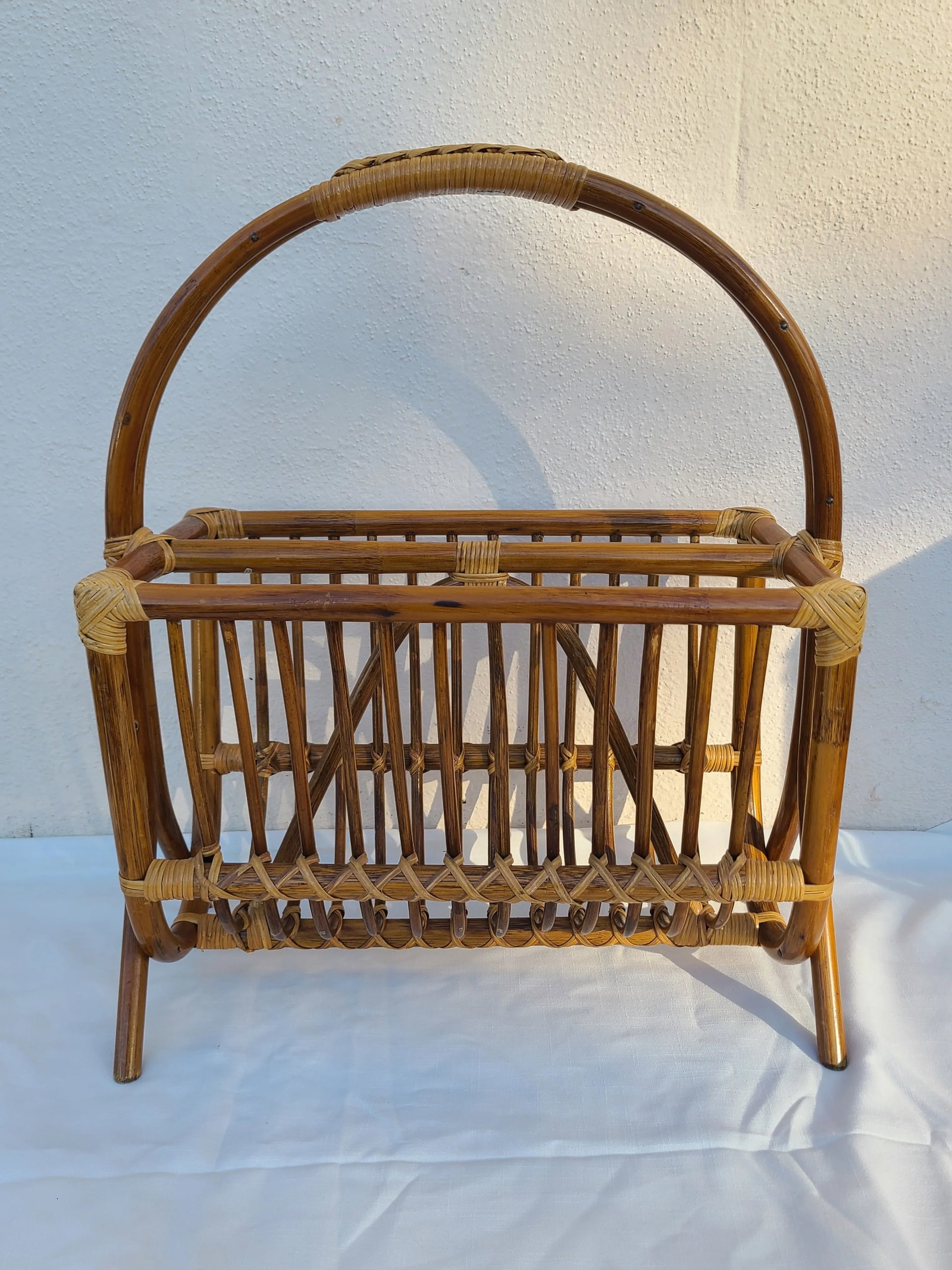 Vintage Bamboo Rattan Magazine Rack - 4
