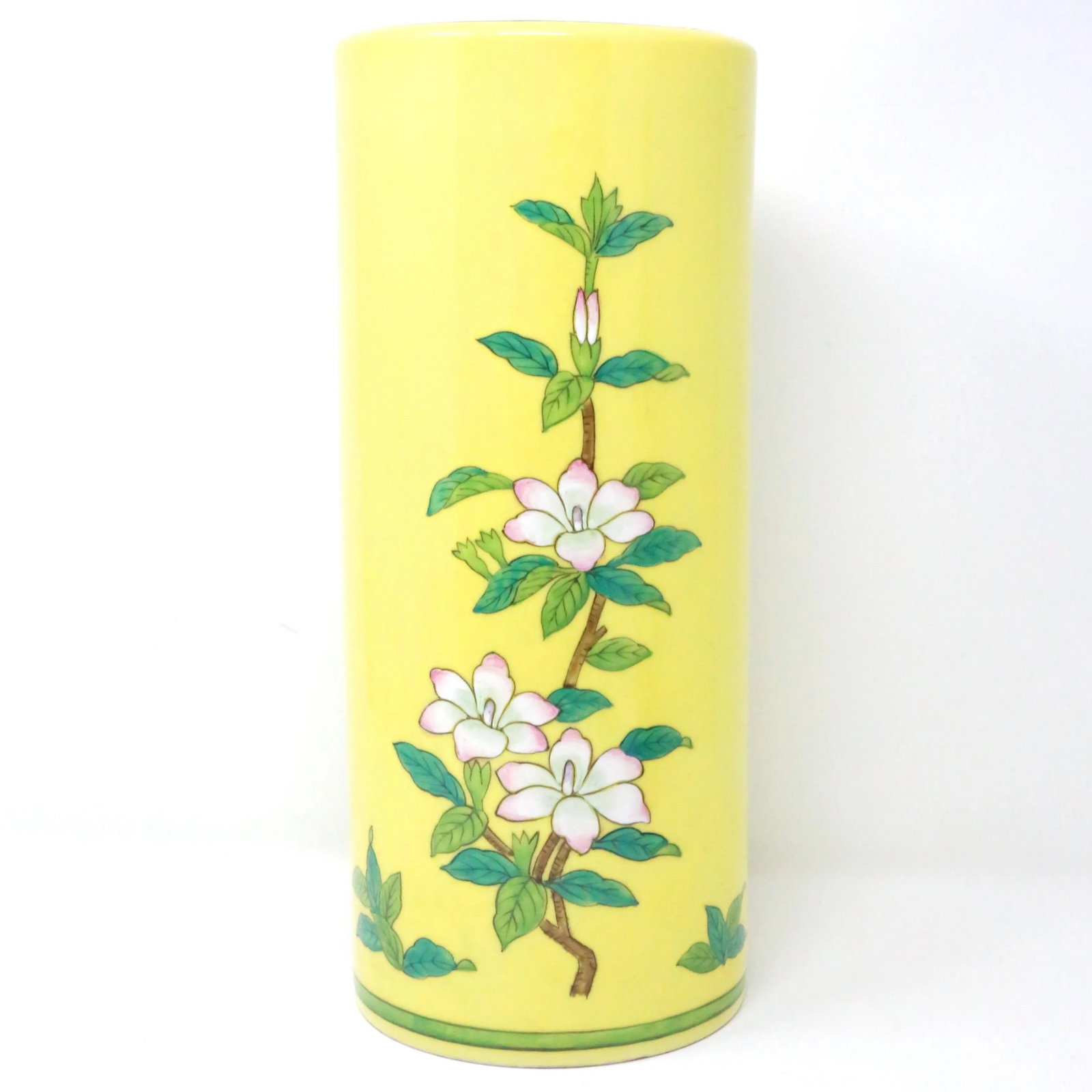Vintage Yellow Floral Chinoiserie Ceramic Hat Stand or Vase - 2