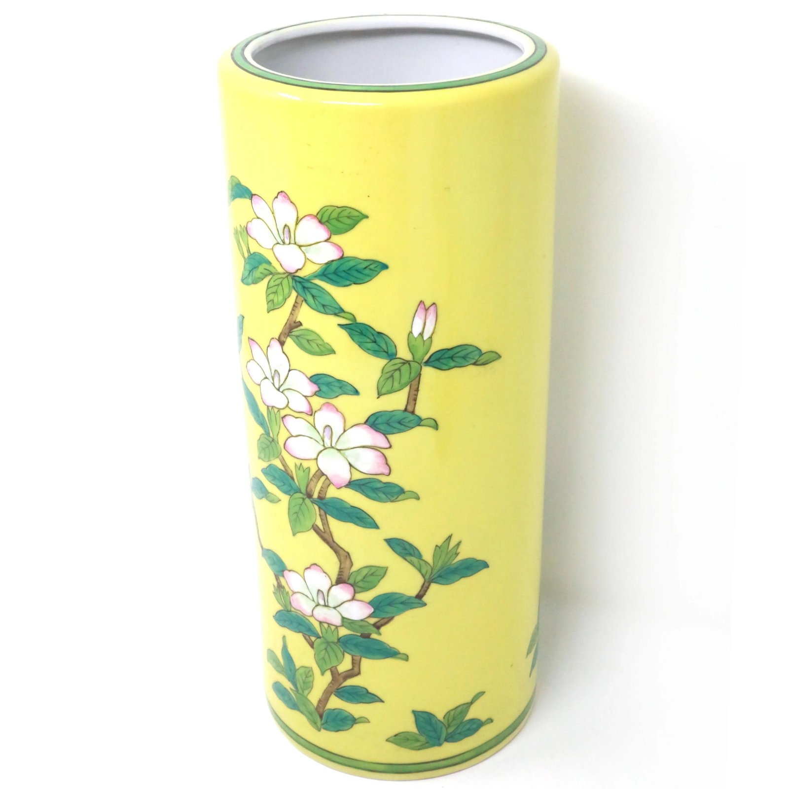 Vintage Yellow Floral Chinoiserie Ceramic Hat Stand or Vase - 3
