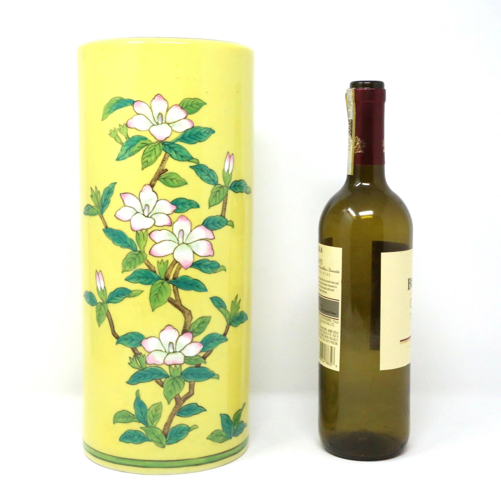 Vintage Yellow Floral Chinoiserie Ceramic Hat Stand or Vase - 4