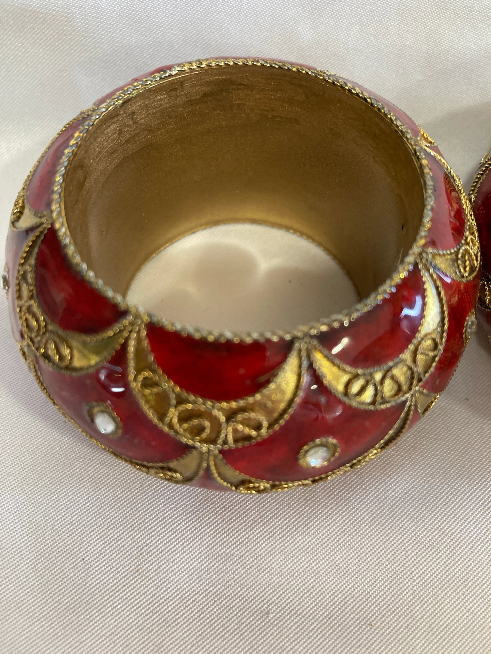 1990s Red & Gold Metal Napkin Rings- Set of 2 - 2