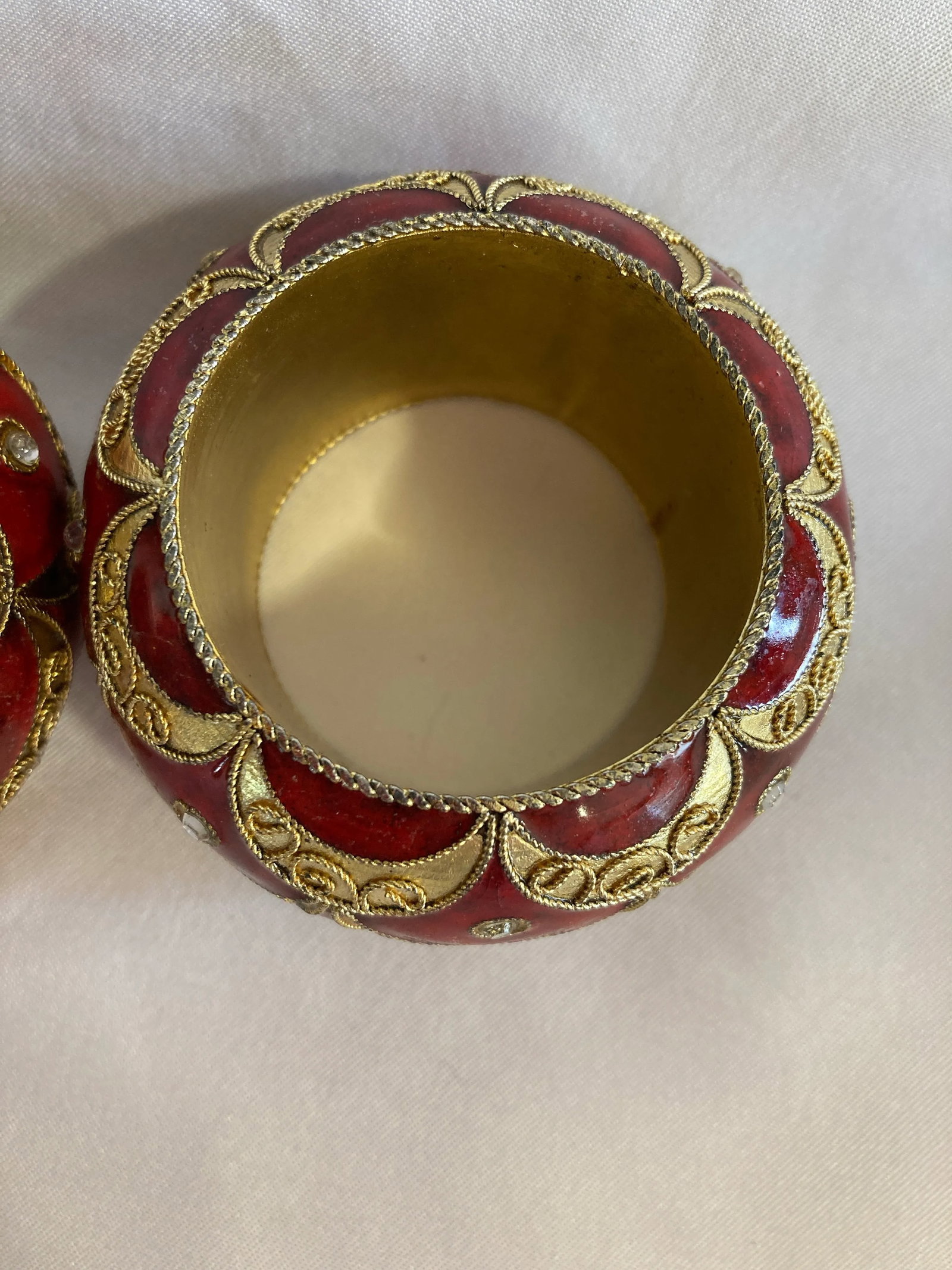 1990s Red & Gold Metal Napkin Rings- Set of 2 - 4