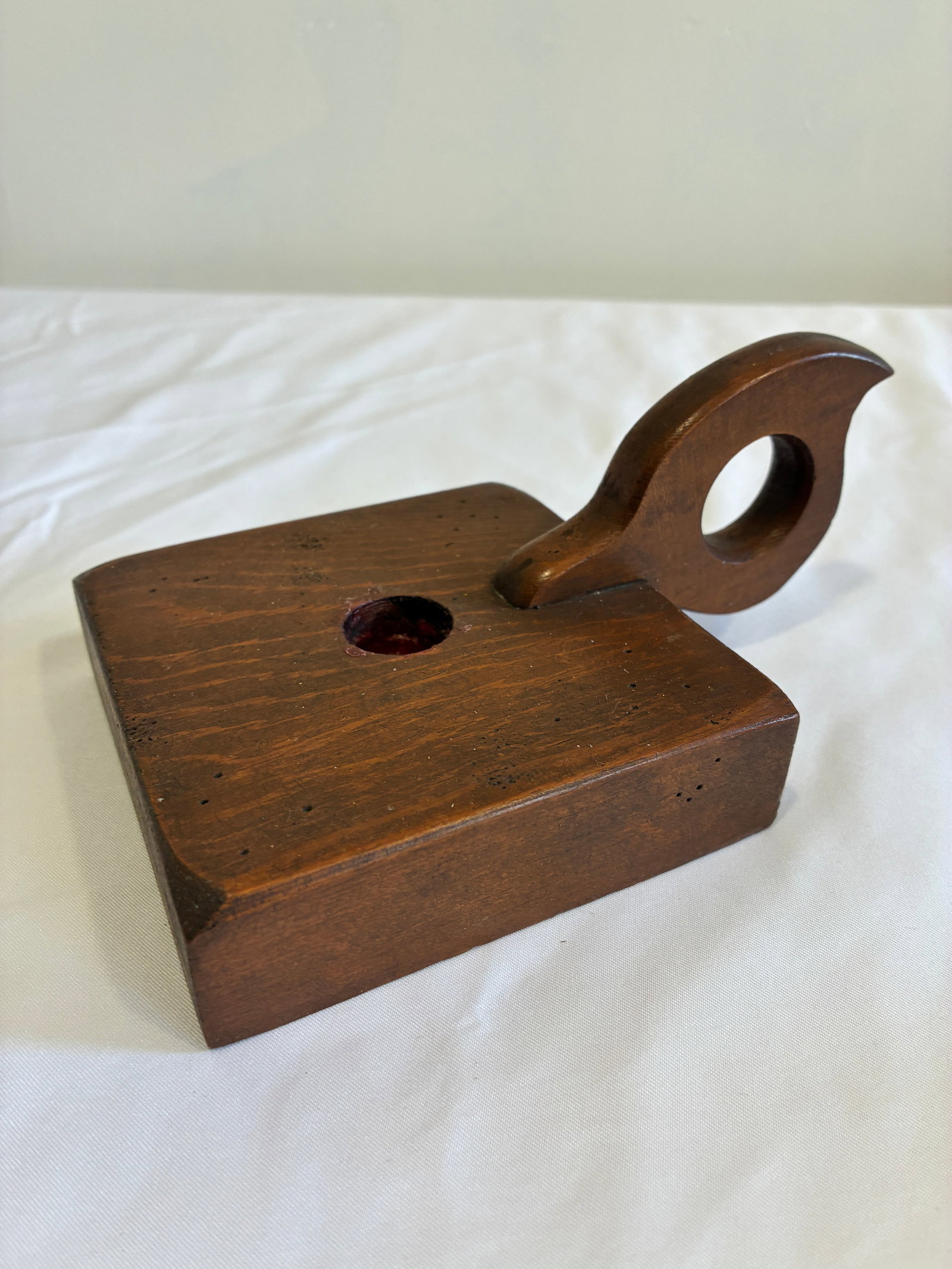 Antique Primitive Wooden Chamberstick Candle Holder - 4