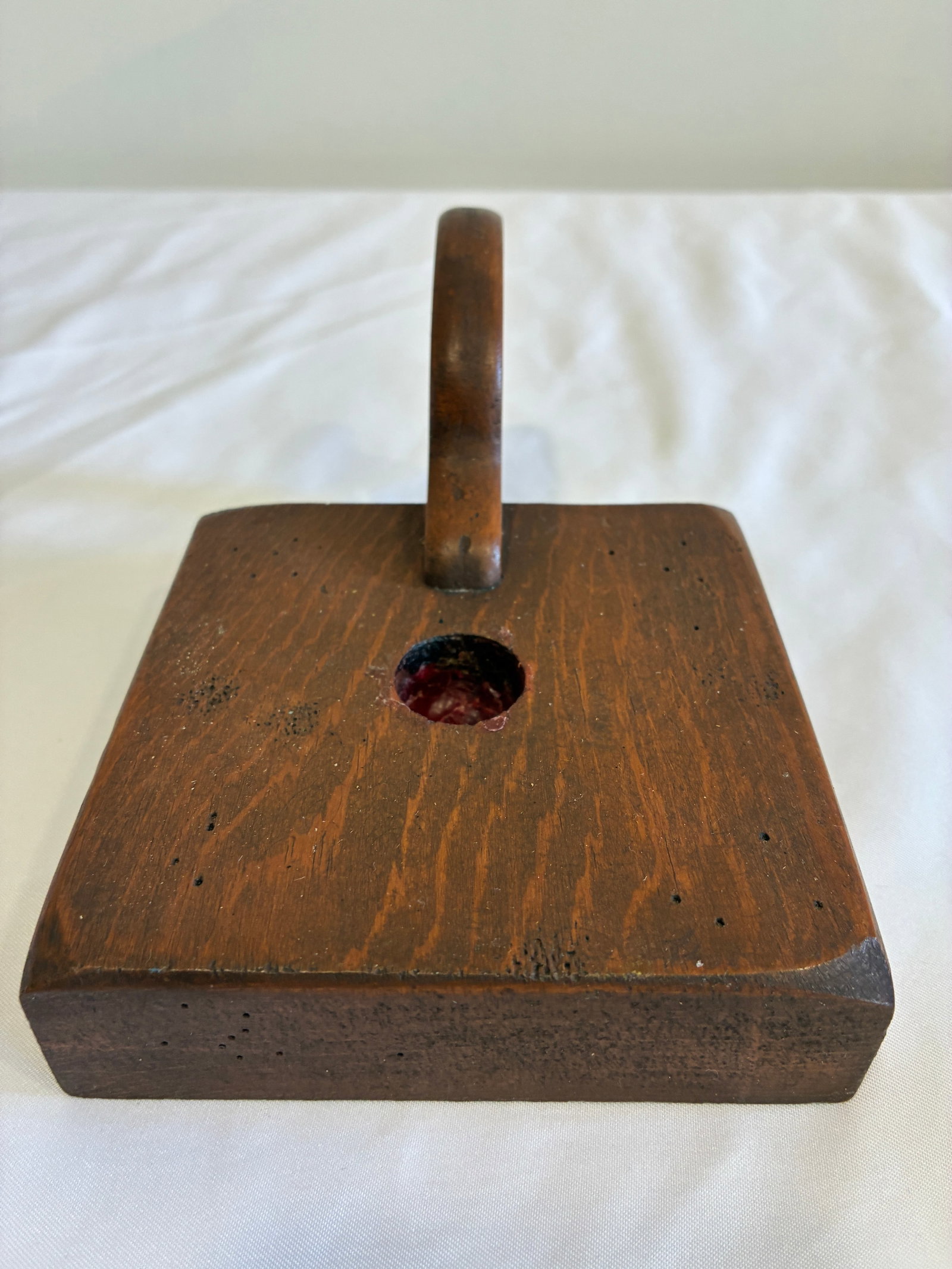 Antique Primitive Wooden Chamberstick Candle Holder - 7