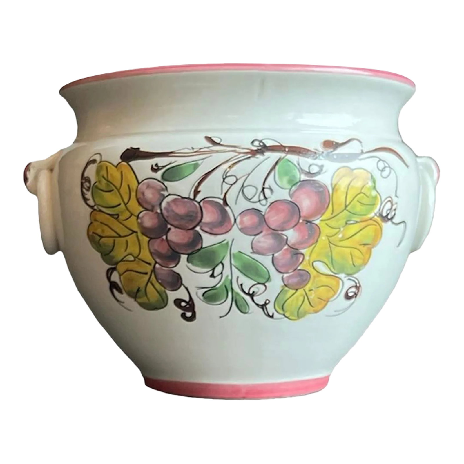 1980s Ceramica Toscana Maestri Artigiani Italiani Large Planter: Authentic Tuscan ceramic planter is a product of artistic value, the painting of which entirely done by the hand of an artist, continuing the traditions of old masters from Tuscany (Italy), where the 