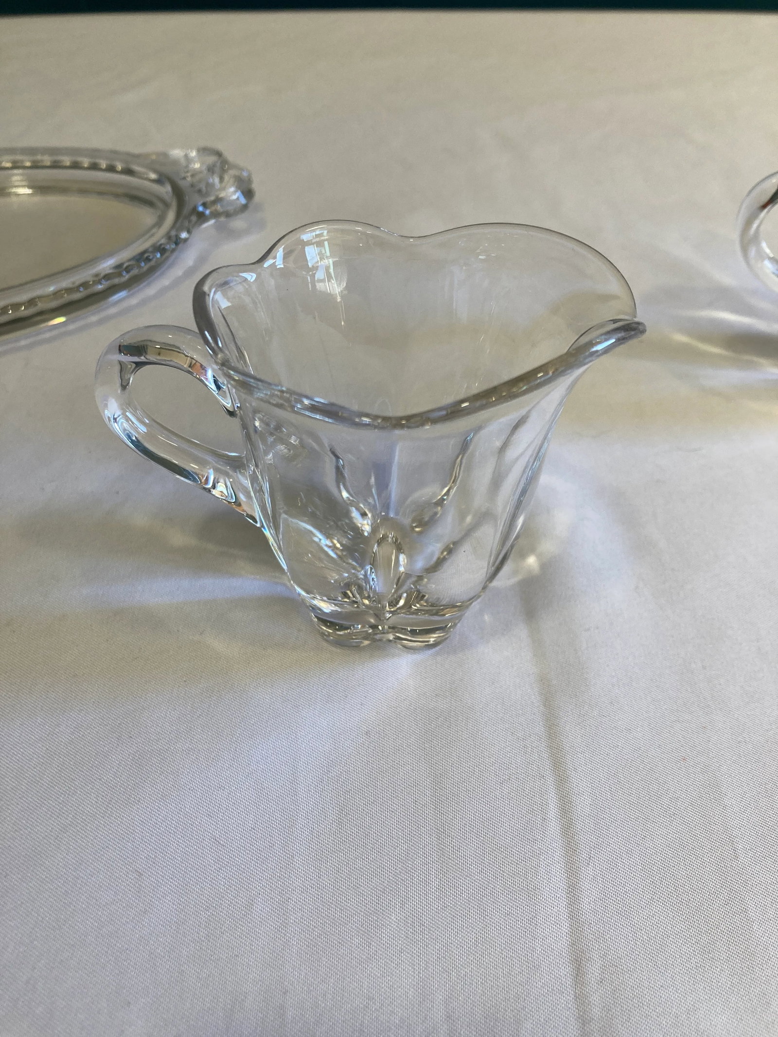 Vintage Clear Fluted Glass Creamer and Sugar Bowl Set With Matching Serving Tray - 5