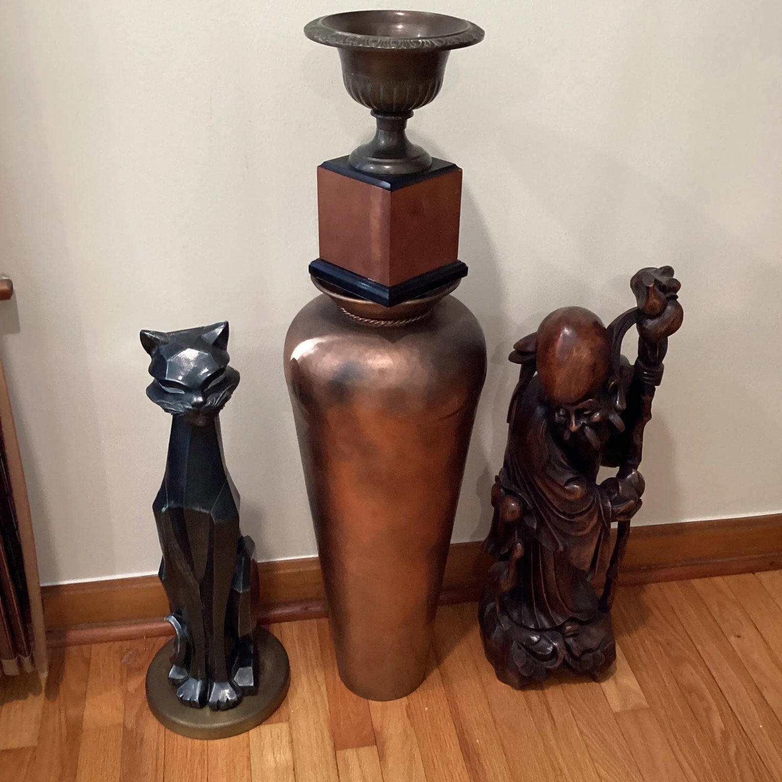 Vintage Bronze Vase/Urn/Garden Planter W/Original Patina on Wood Base - 11