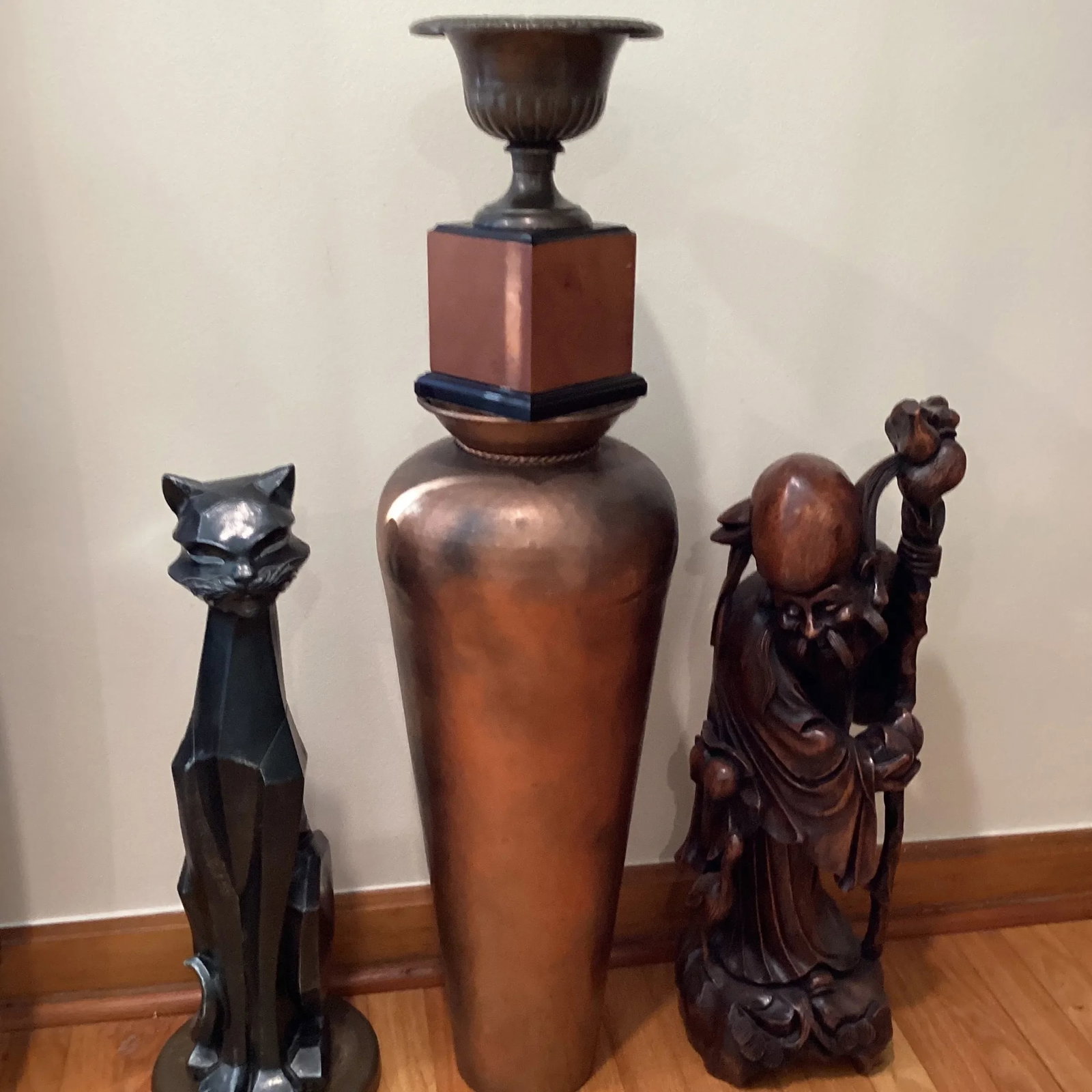 Vintage Bronze Vase/Urn/Garden Planter W/Original Patina on Wood Base - 12