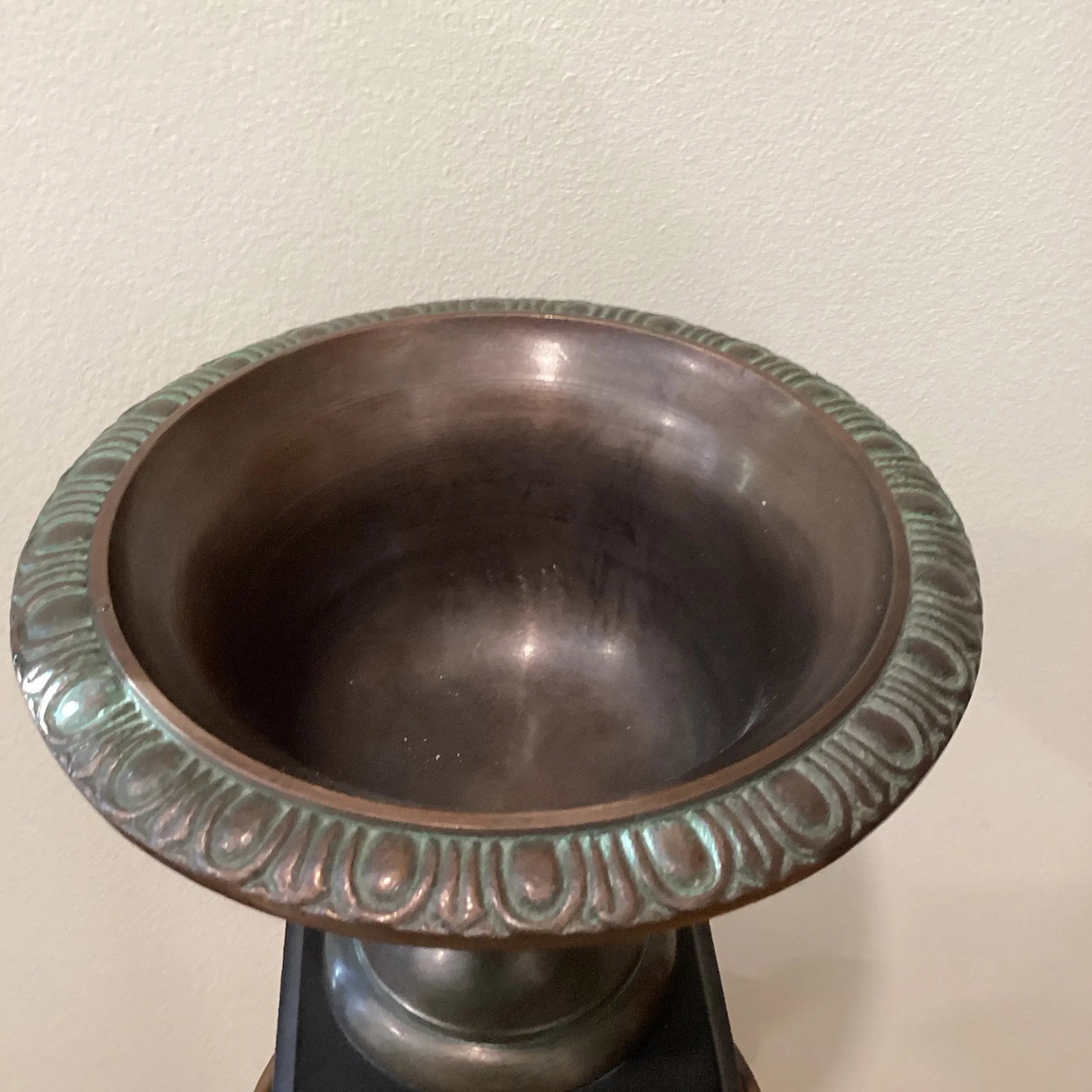 Vintage Bronze Vase/Urn/Garden Planter W/Original Patina on Wood Base - 3