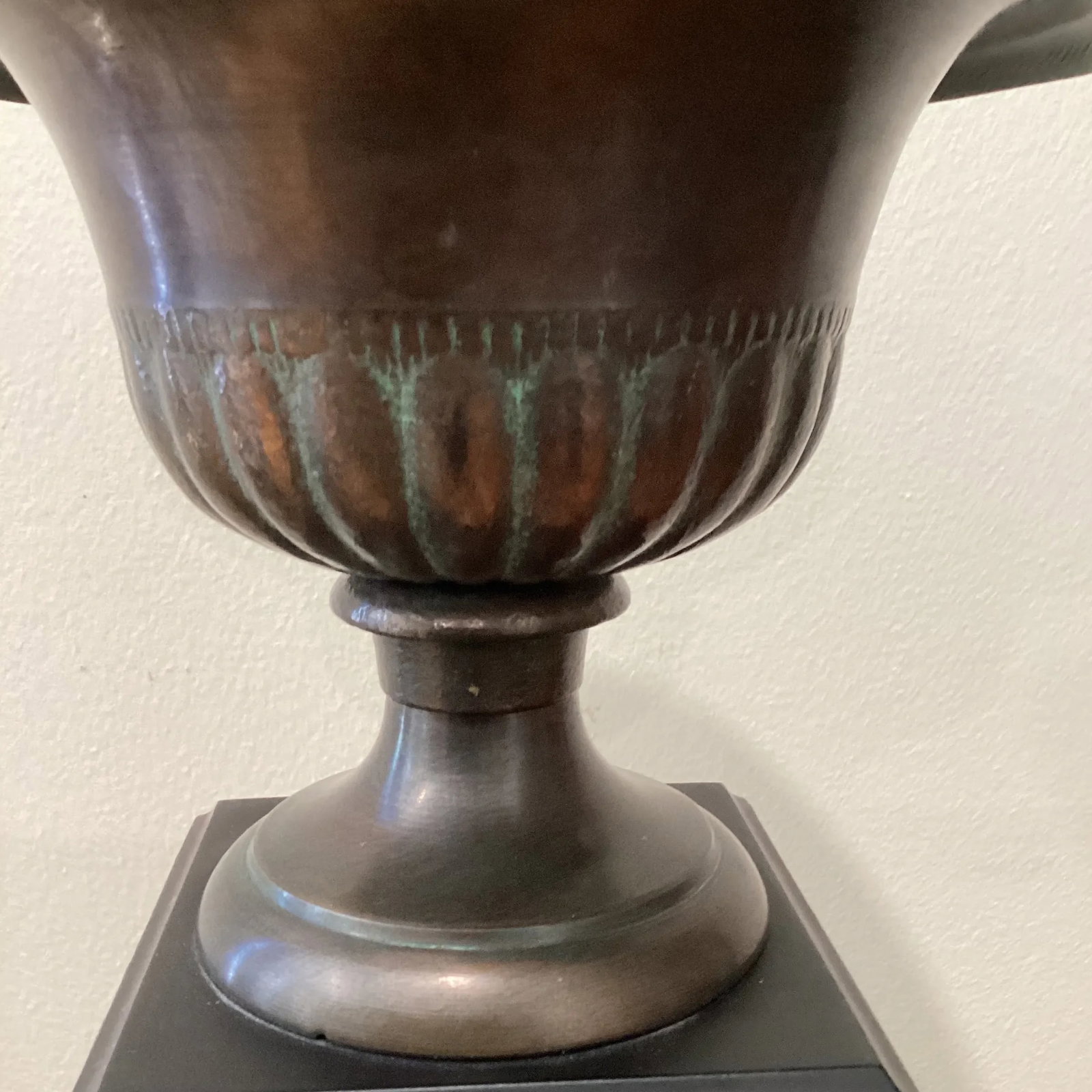 Vintage Bronze Vase/Urn/Garden Planter W/Original Patina on Wood Base - 4