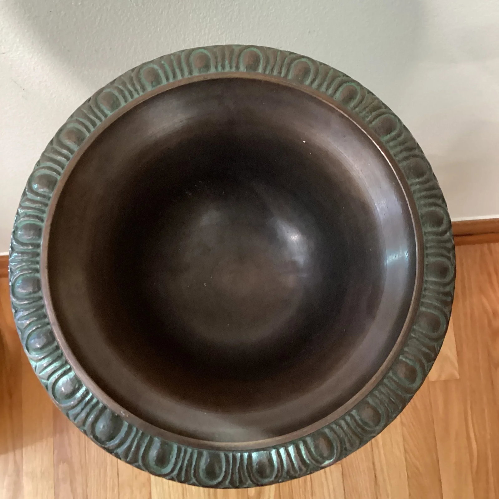 Vintage Bronze Vase/Urn/Garden Planter W/Original Patina on Wood Base - 6