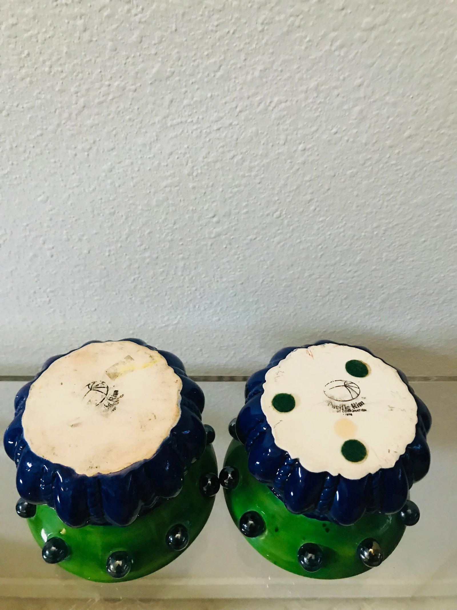 Art Deco Style Pair of Vintage Ceramic and Glass Cachepot Planters - 2