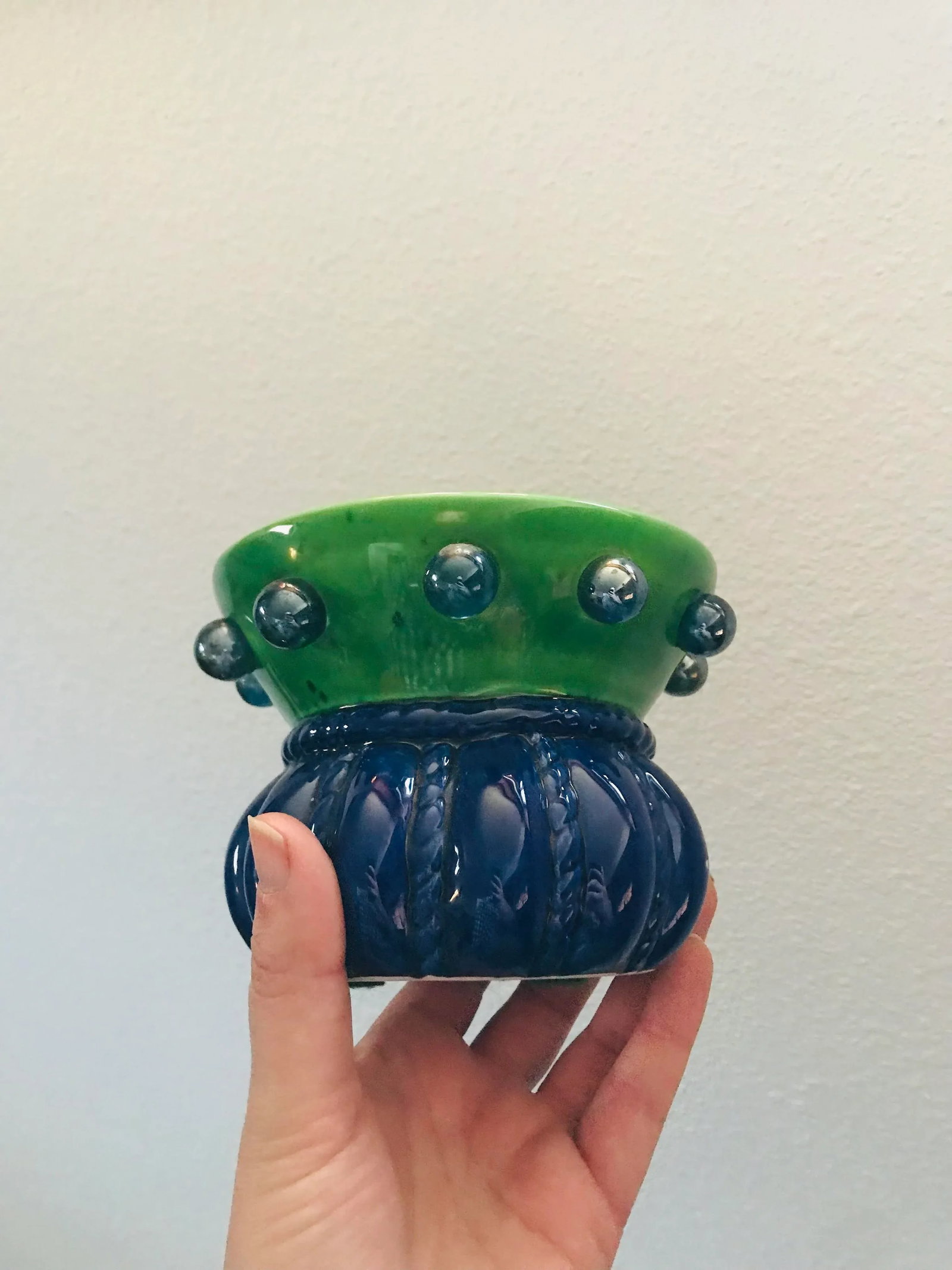 Art Deco Style Pair of Vintage Ceramic and Glass Cachepot Planters - 4