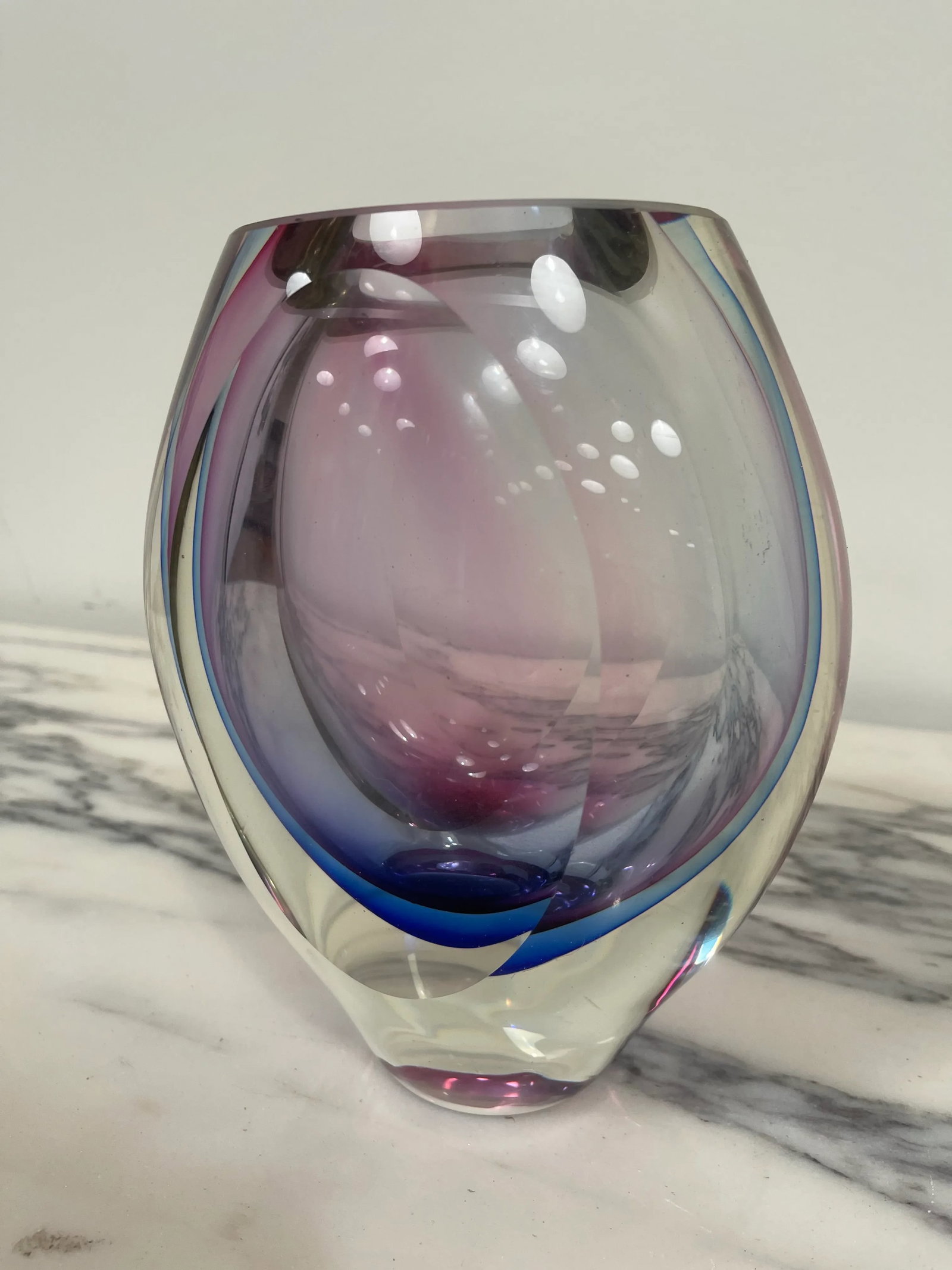 Purple & Blue Cased Glass Murano Styled Vase - 11