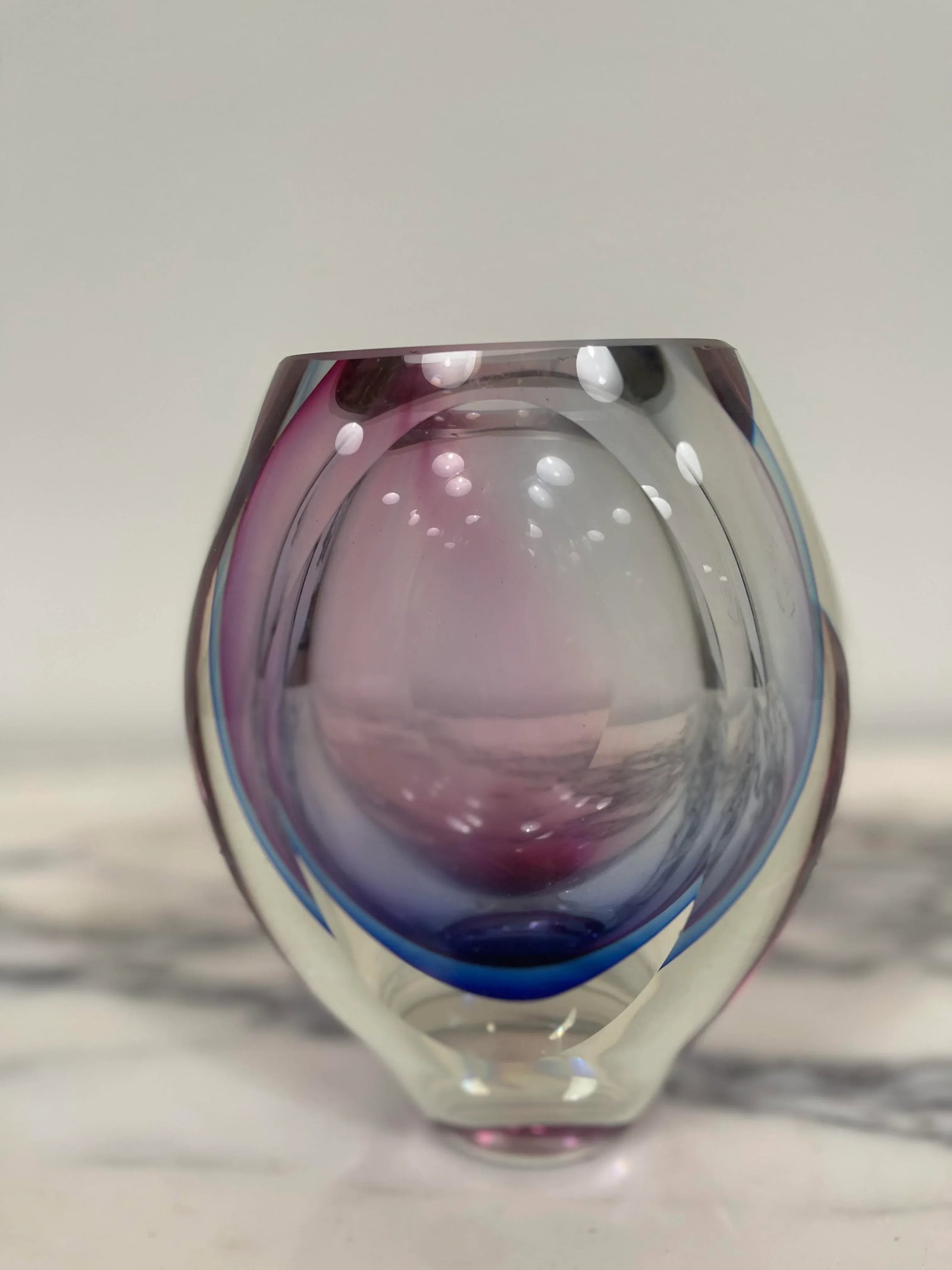 Purple & Blue Cased Glass Murano Styled Vase - 12