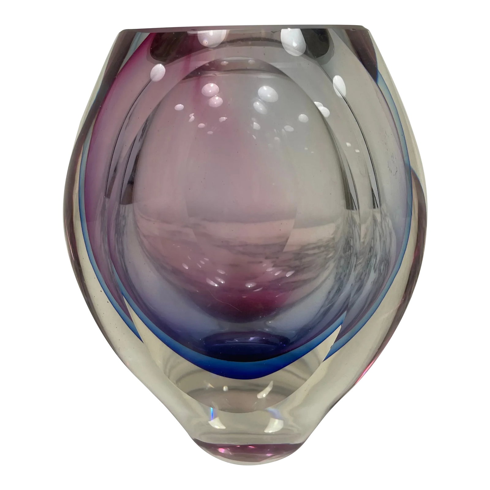 Purple & Blue Cased Glass Murano Styled Vase: This vase features a rich blend of purple and blue hues, creating a mesmerizing and harmonious color palette. The deep purple tones may vary in intensity, from dark shades to lighter tints, adding