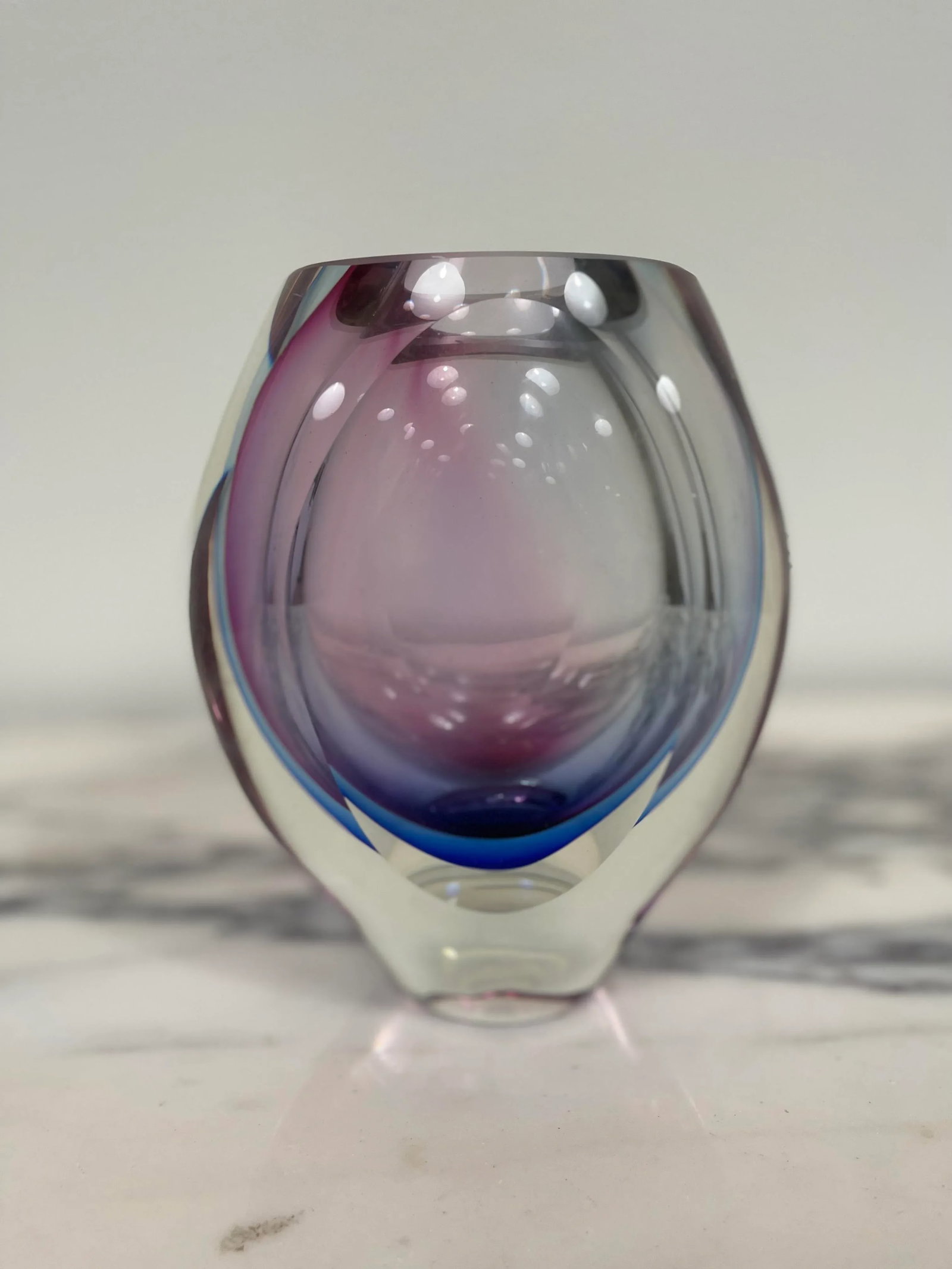 Purple & Blue Cased Glass Murano Styled Vase - 2
