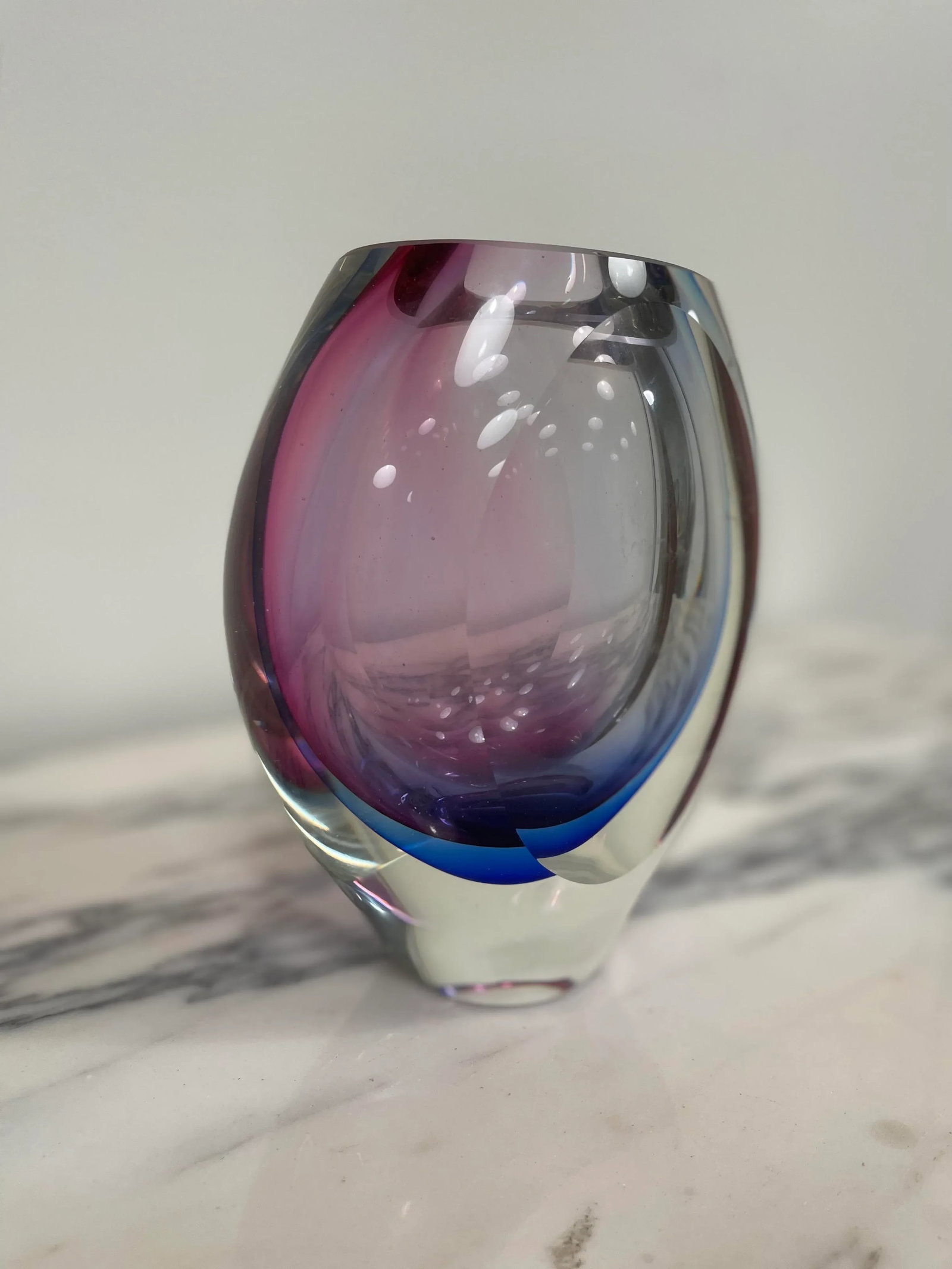 Purple & Blue Cased Glass Murano Styled Vase - 3