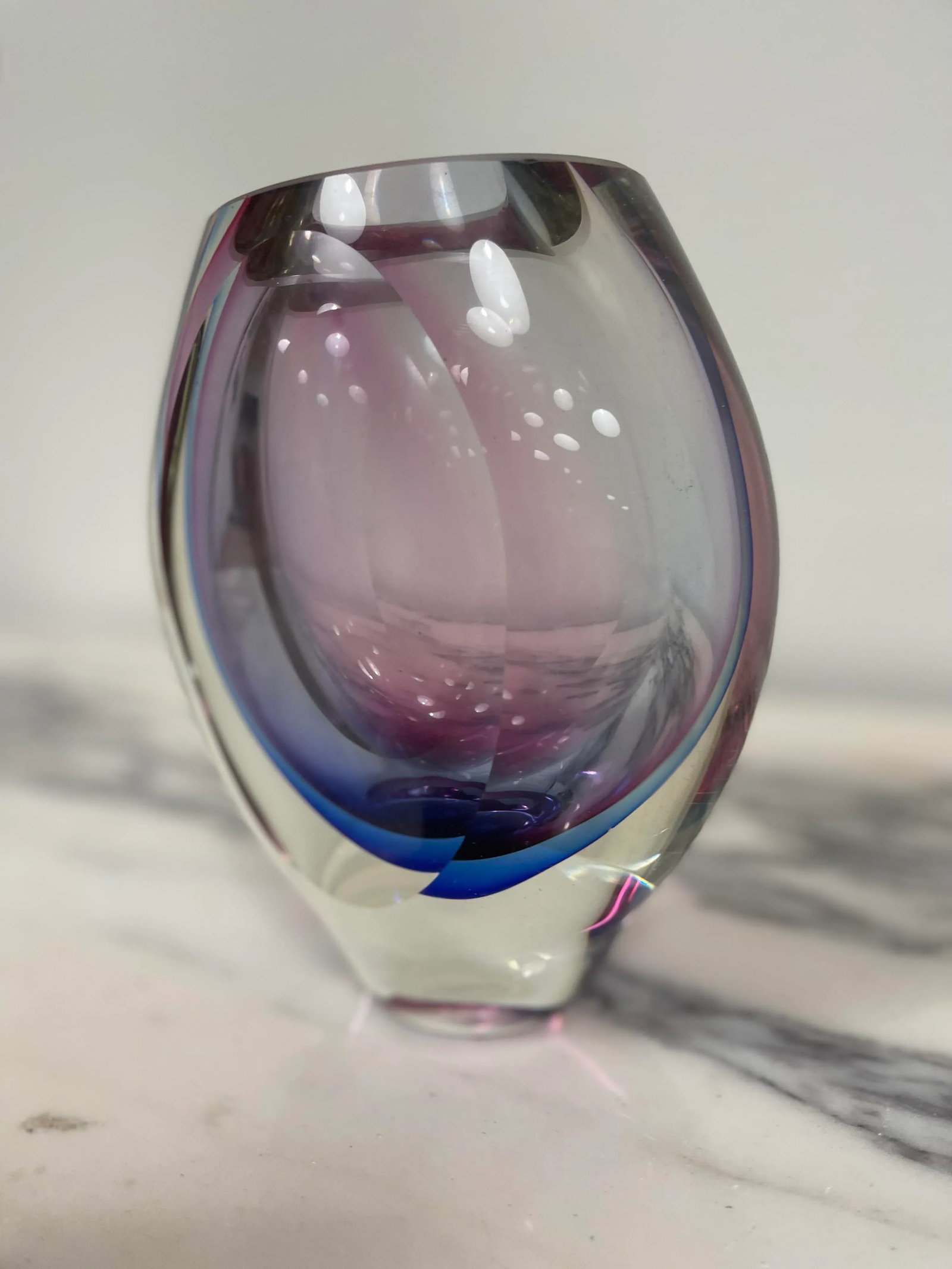 Purple & Blue Cased Glass Murano Styled Vase - 4