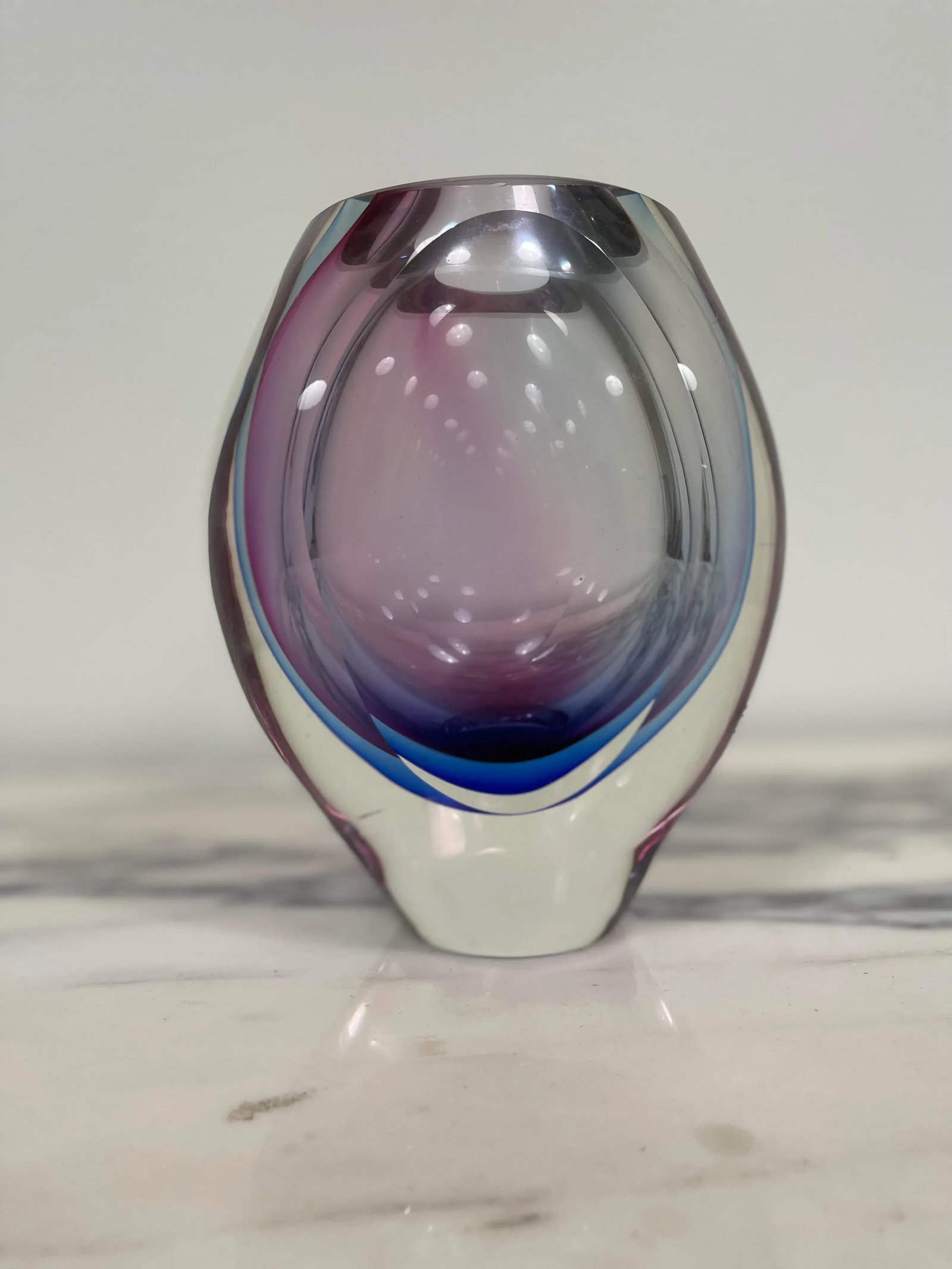 Purple & Blue Cased Glass Murano Styled Vase - 6