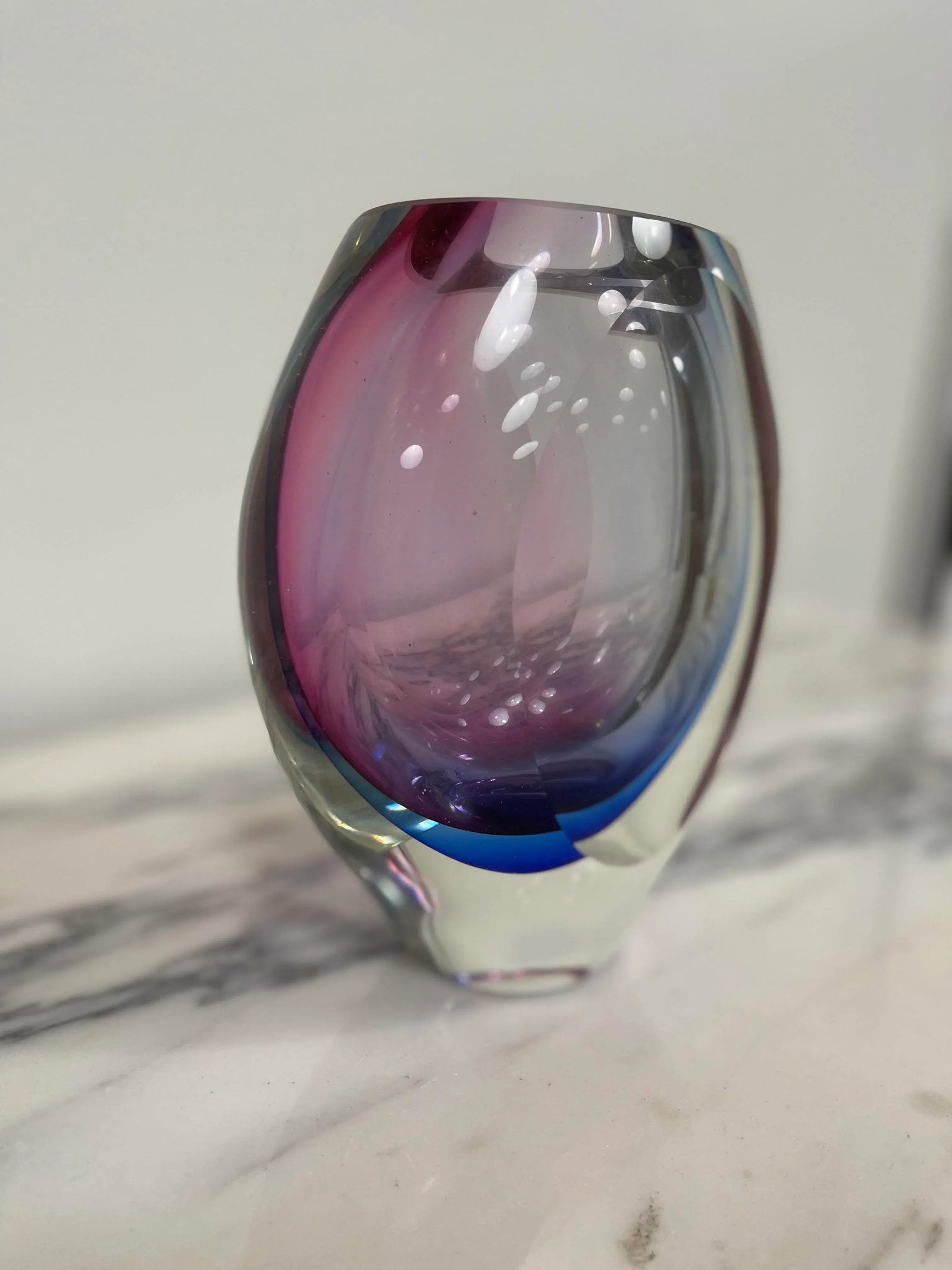 Purple & Blue Cased Glass Murano Styled Vase - 7