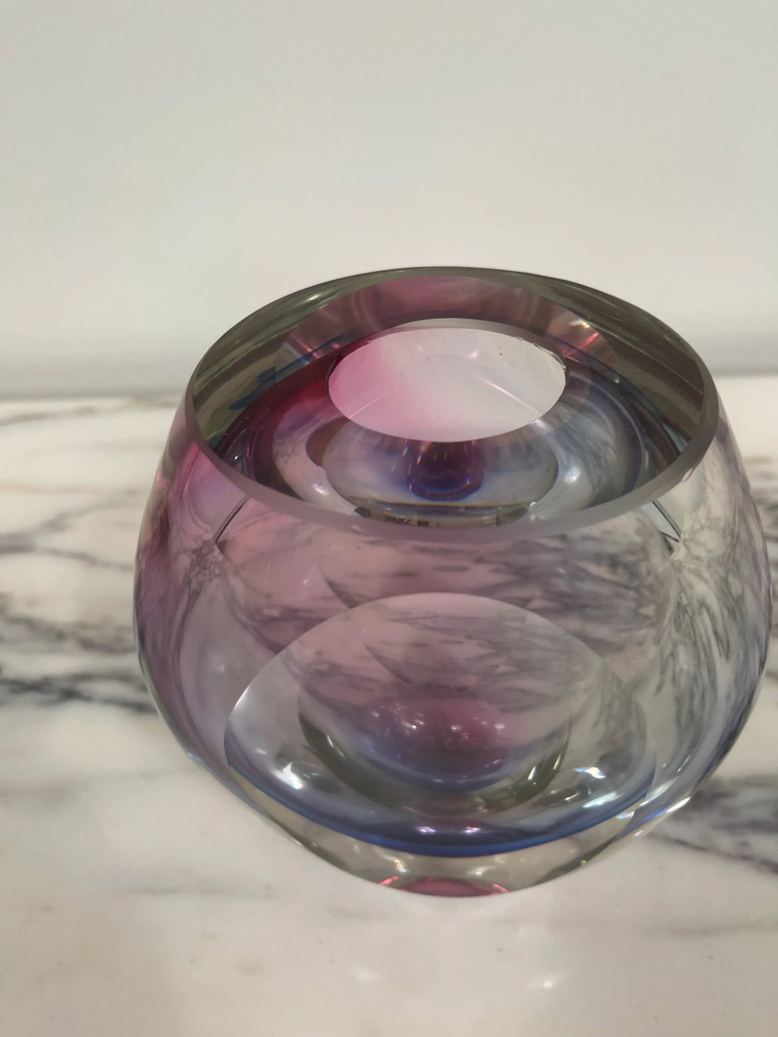 Purple & Blue Cased Glass Murano Styled Vase - 8