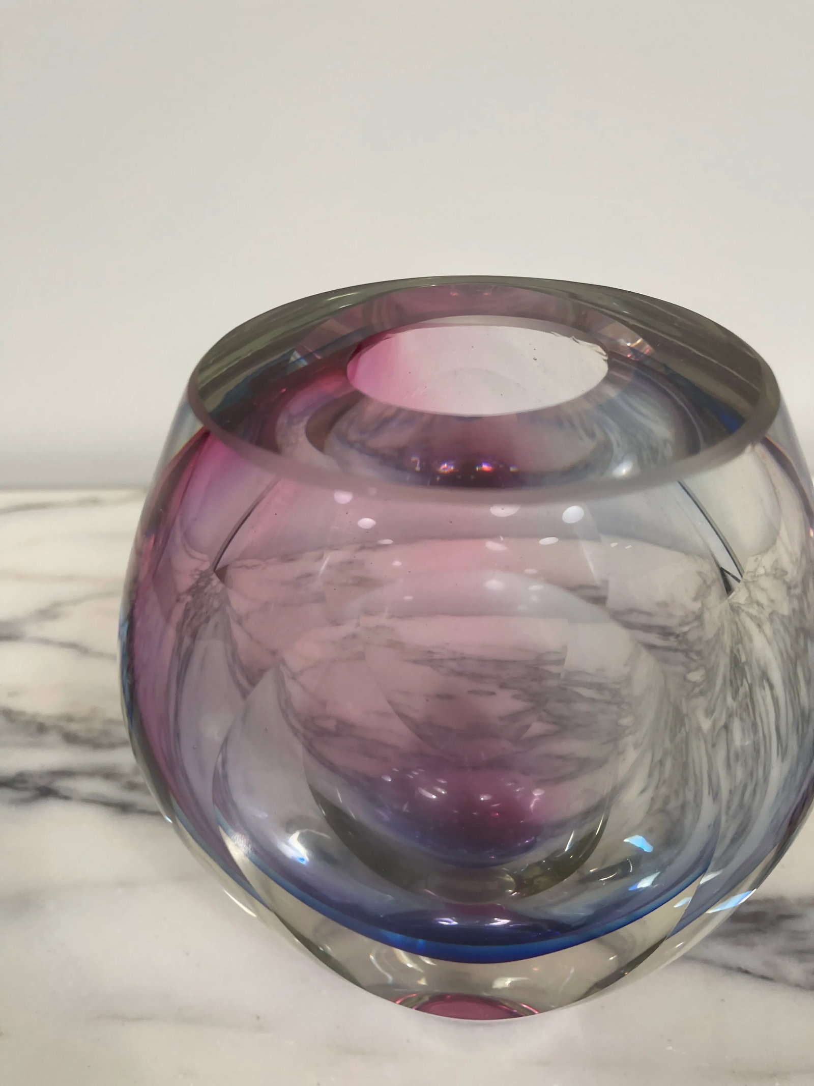 Purple & Blue Cased Glass Murano Styled Vase - 9